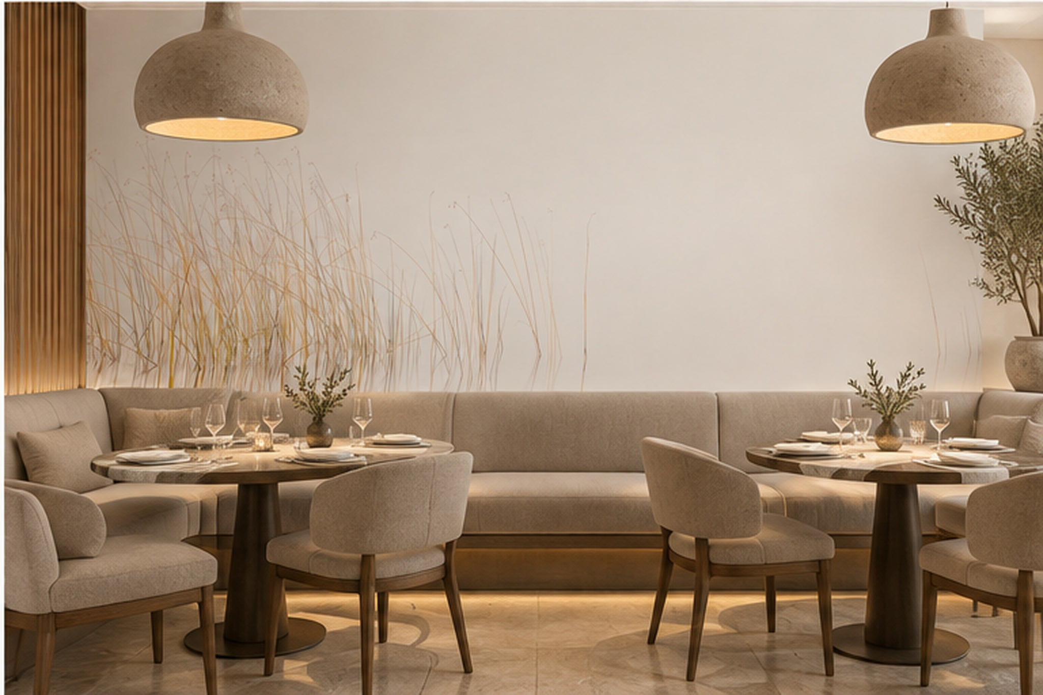 Minimal Beige Reeds Reflected In Water Wallpaper Mural — Wallpaper Mural Design, Peel-and-stick Finish