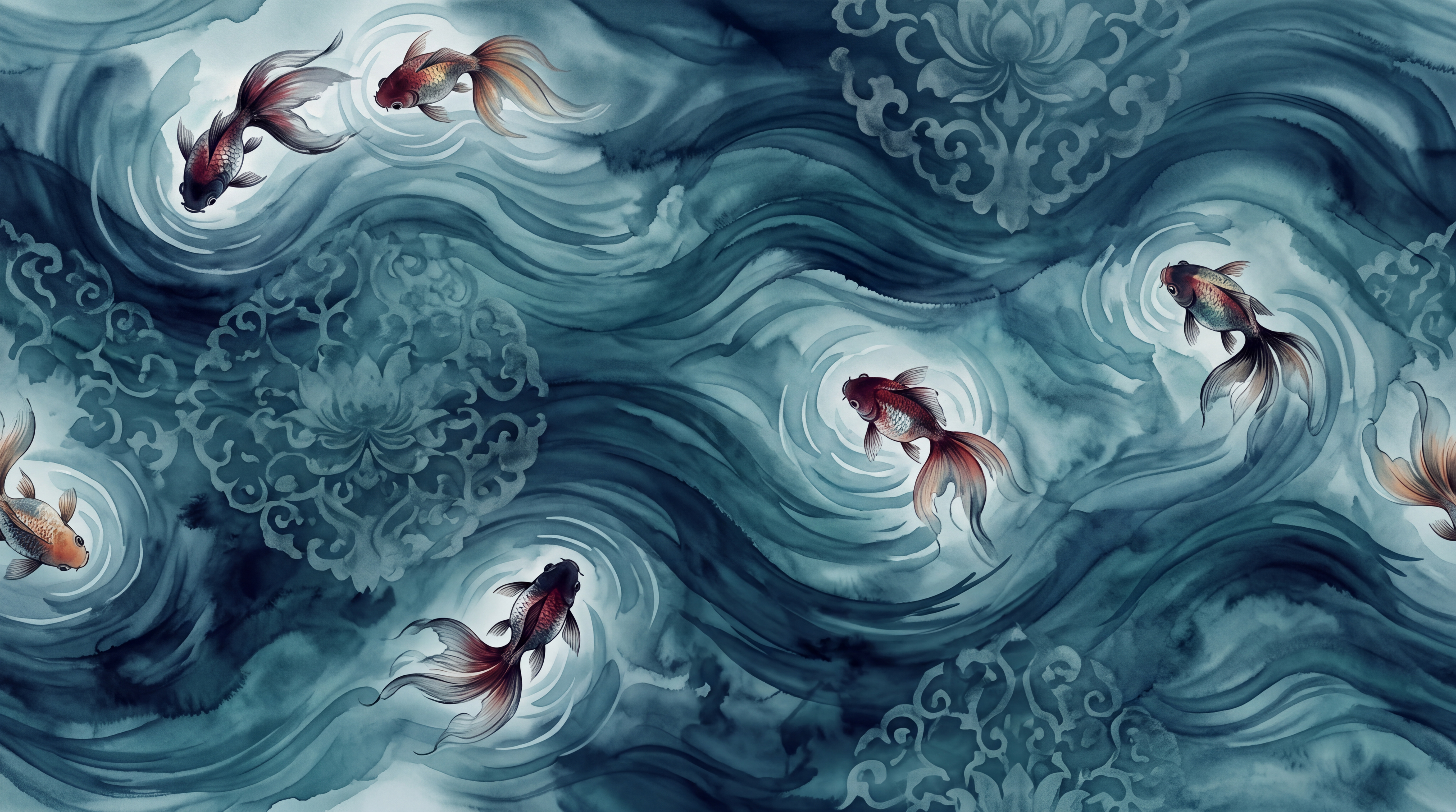 Teal Pattern Decorative Wallpaper Mural Layered Atmospheric Wallpaper, Peel-and-stick Finish