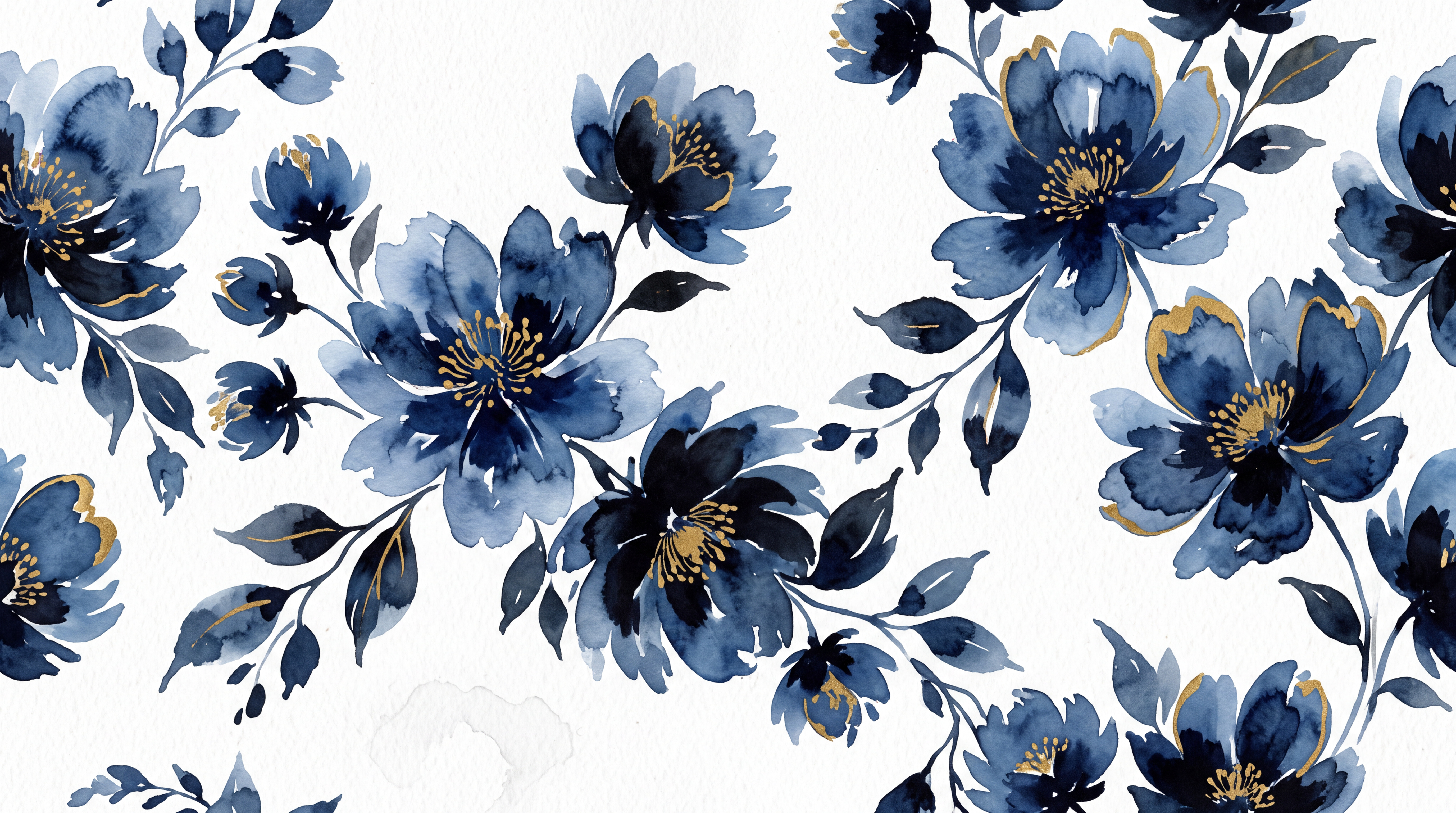 Blue Floral Botanical Organic Wallpaper Mural, Peel-and-stick Finish