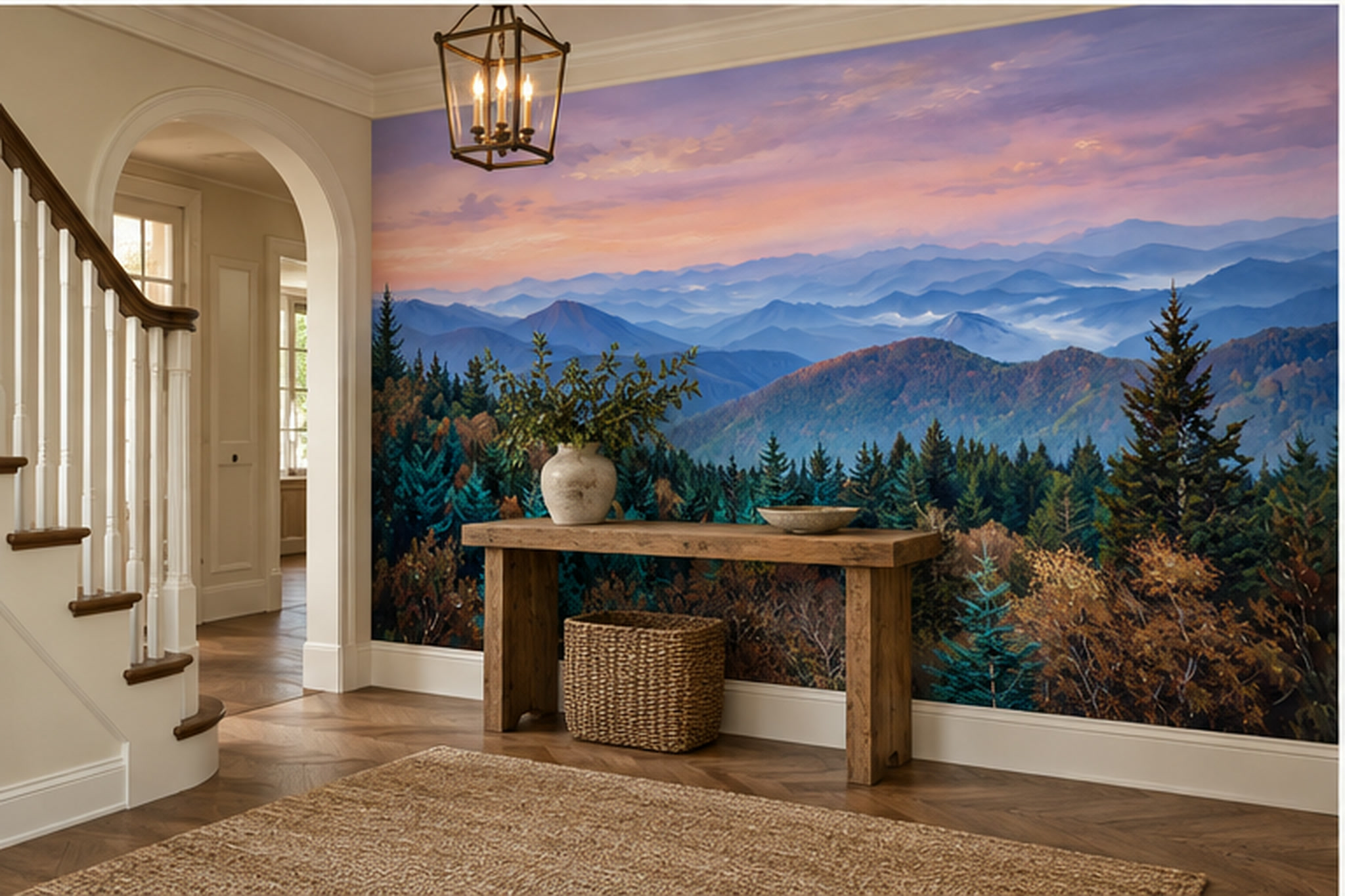 Purple Mountain Scenic Wallpaper Mural Entryway-wallpaper-murals, Peel-and-stick Finish