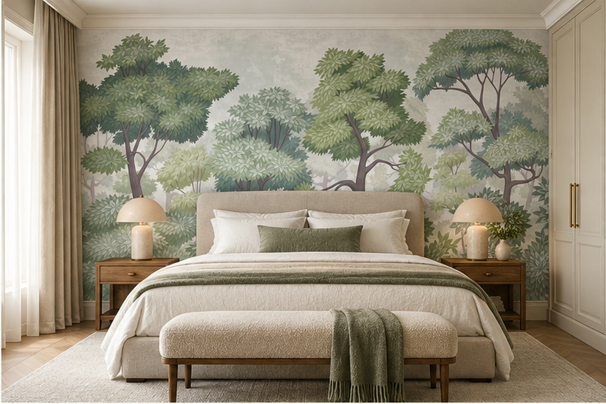 Green Trees Scenic Decorative Wallpaper Mural Bedroom-wallpaper-murals, Peel-and-stick Finish