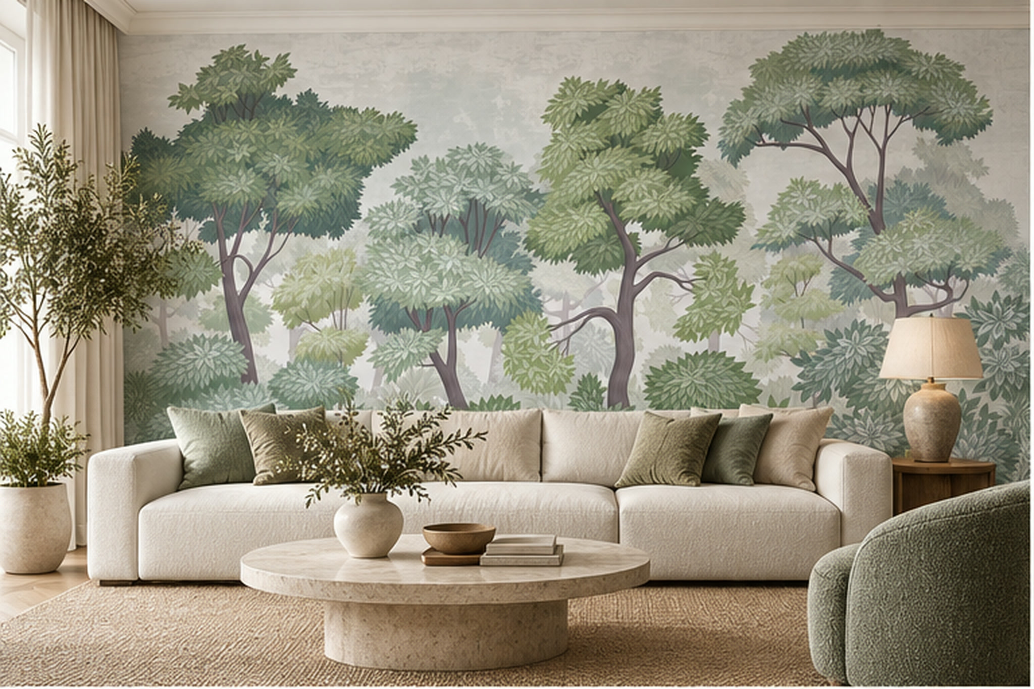 Green Trees Scenic Decorative Wallpaper Mural Accent-wall-wallpaper-murals, Peel-and-stick Finish