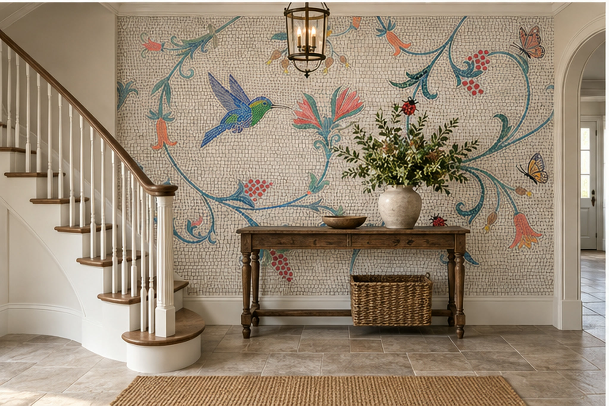 Coral Botanical Botanical Abstract Wallpaper Mural Entryway-wallpaper-murals, Peel-and-stick Finish