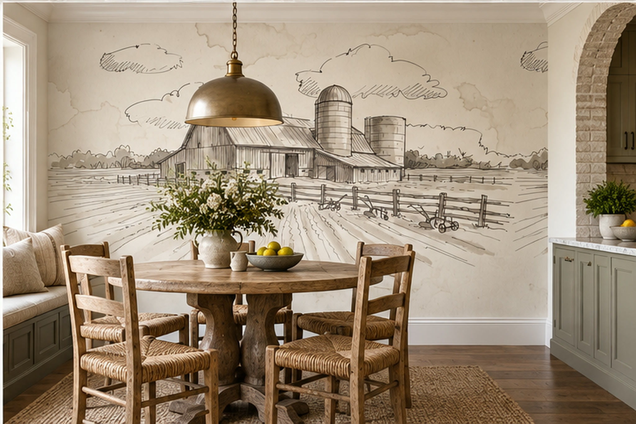 Beige Pattern Decorative Wallpaper Mural Layered Layered Detail Dining-room-wallpaper-murals, Peel-and-stick Finish