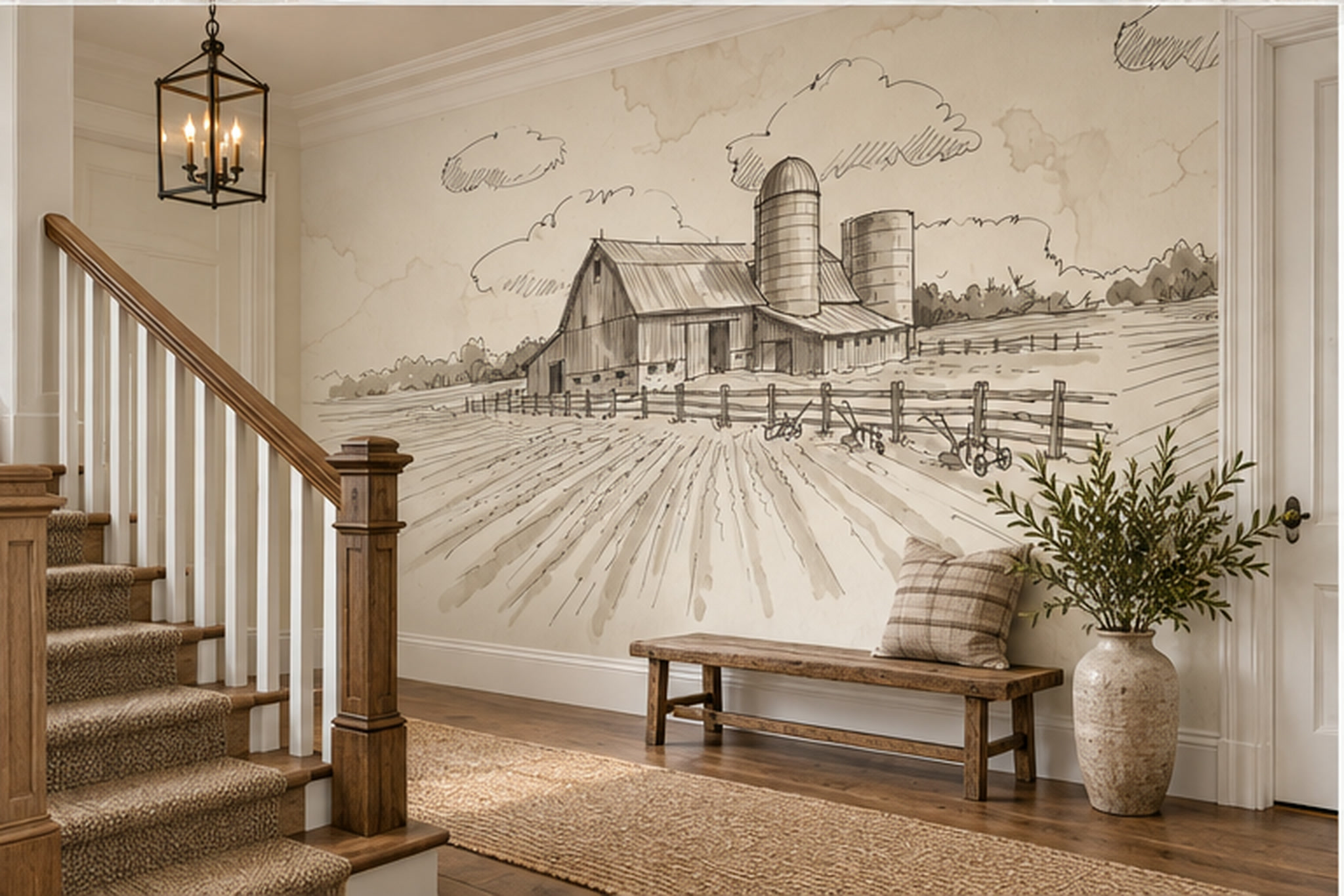 Beige Pattern Decorative Wallpaper Mural Layered Layered Detail Hallway-wallpaper-murals, Peel-and-stick Finish