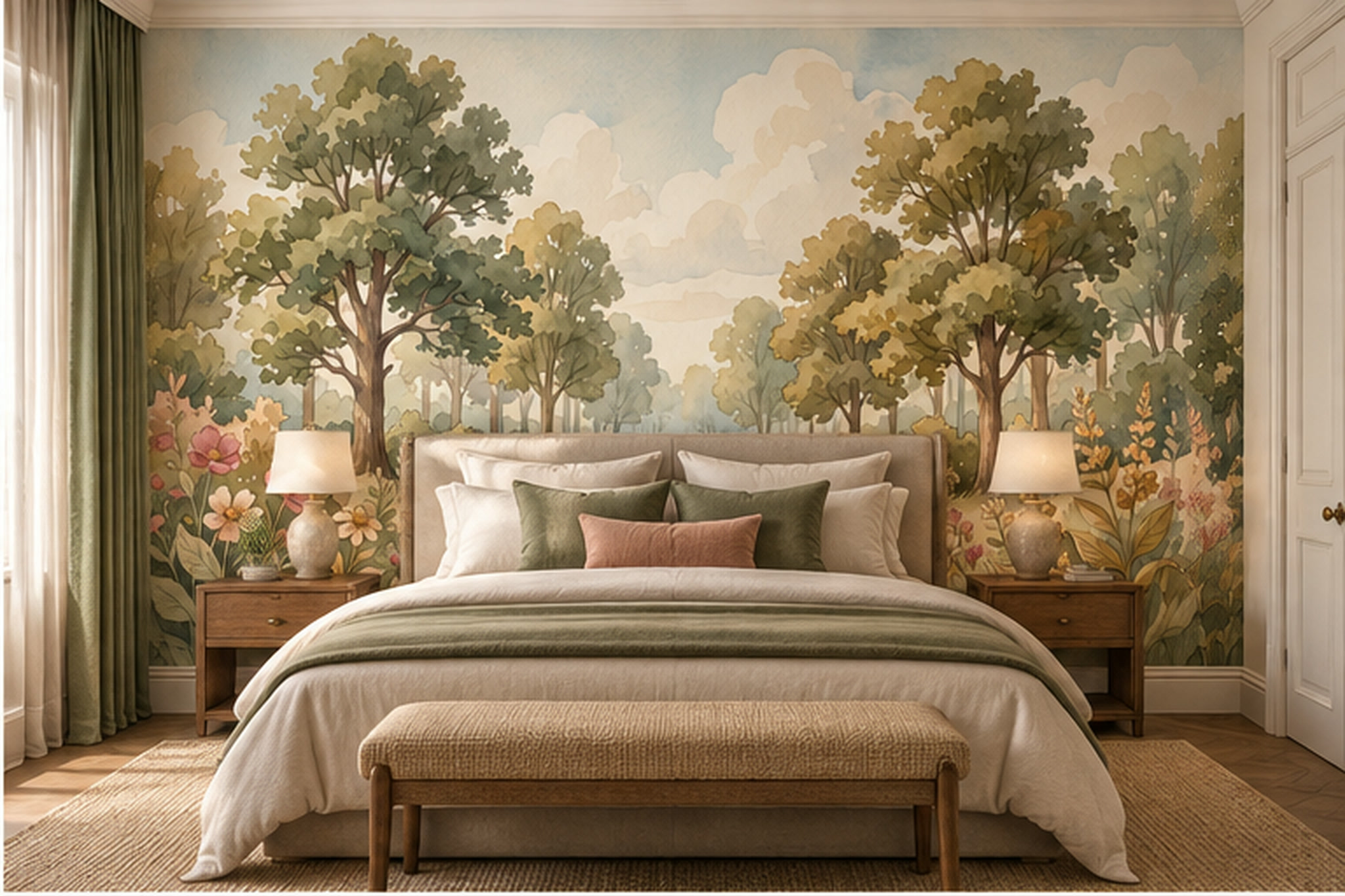 Green Garden Scenic Textured Wallpaper Mural Bedroom-wallpaper-murals, Peel-and-stick Finish