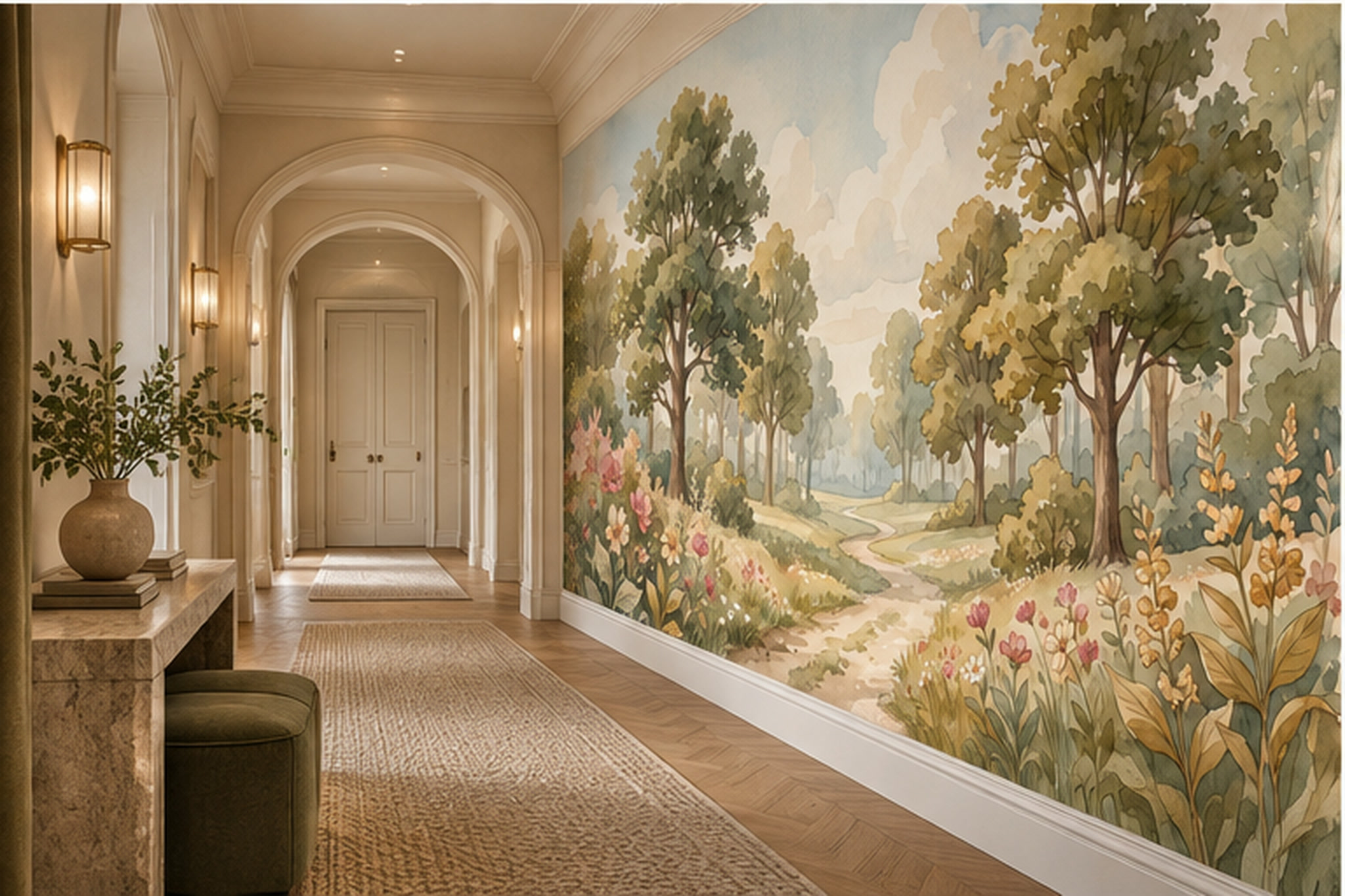 Green Garden Scenic Textured Wallpaper Mural Living-room-wallpaper-murals, Peel-and-stick Finish