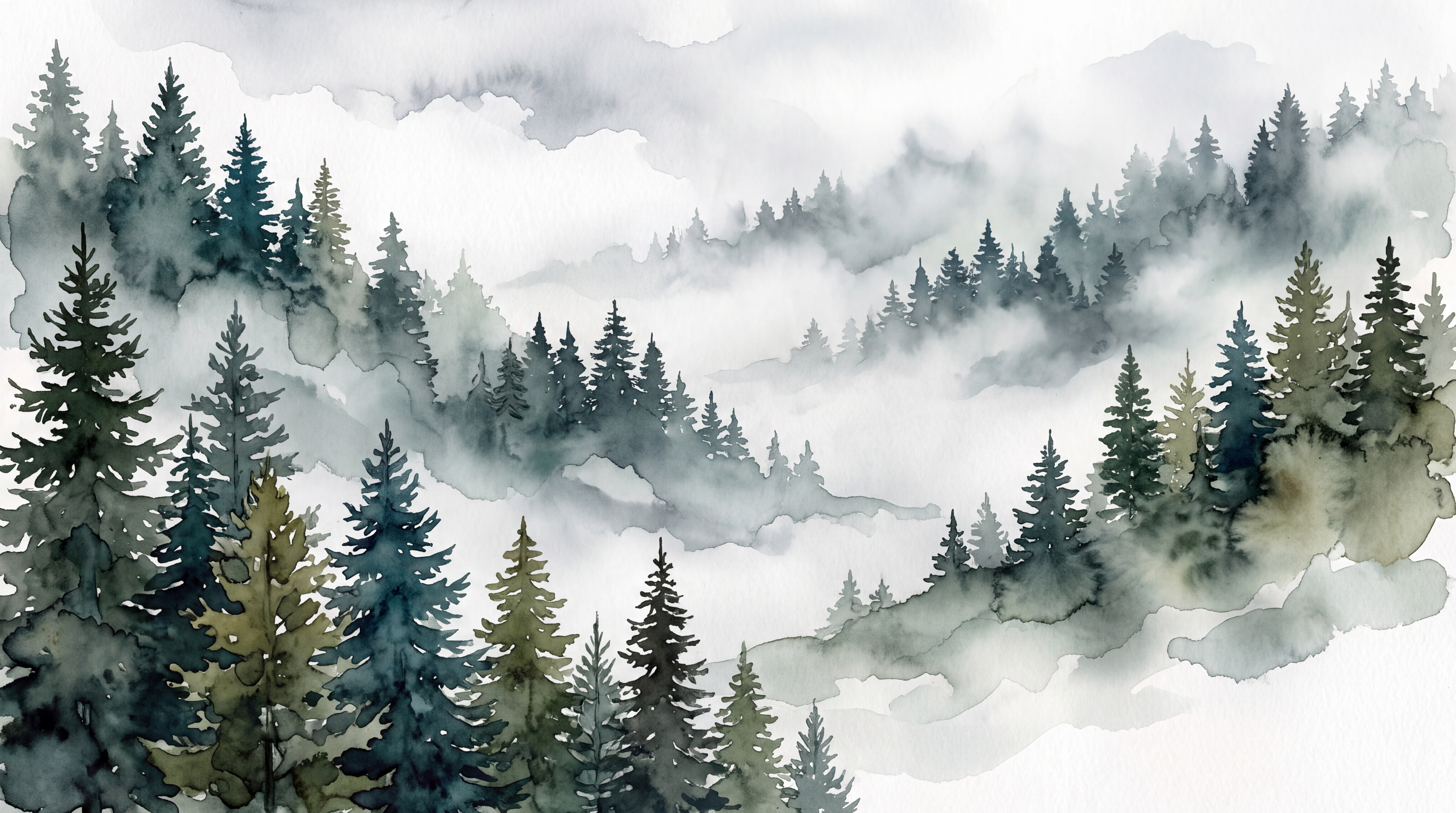 Green Forest Scenic Wallpaper Mural Layered, Peel-and-stick Finish