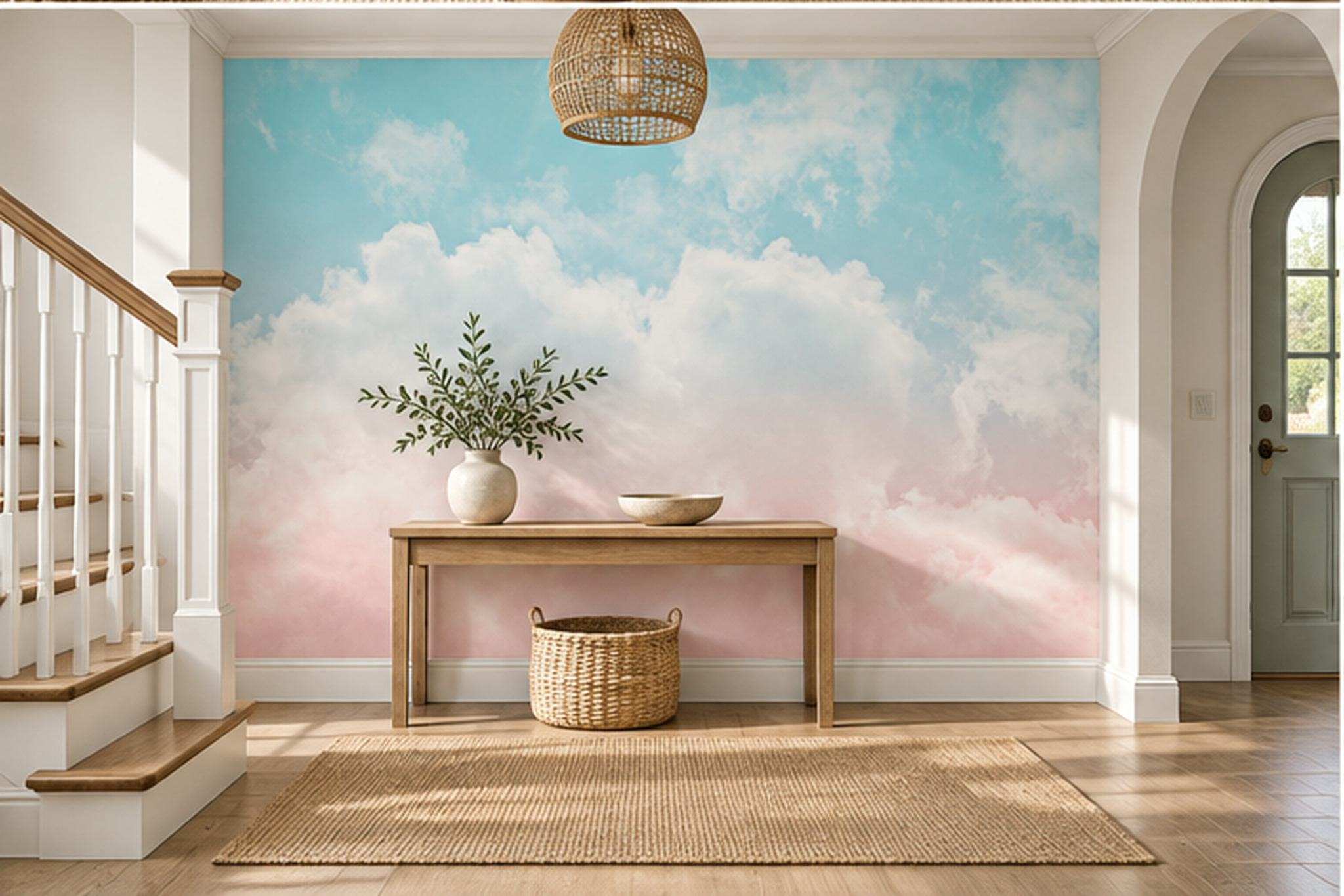 Pastel Clouds Artful Decorative Wallpaper Mural Entryway-wallpaper-murals, Peel-and-stick Finish