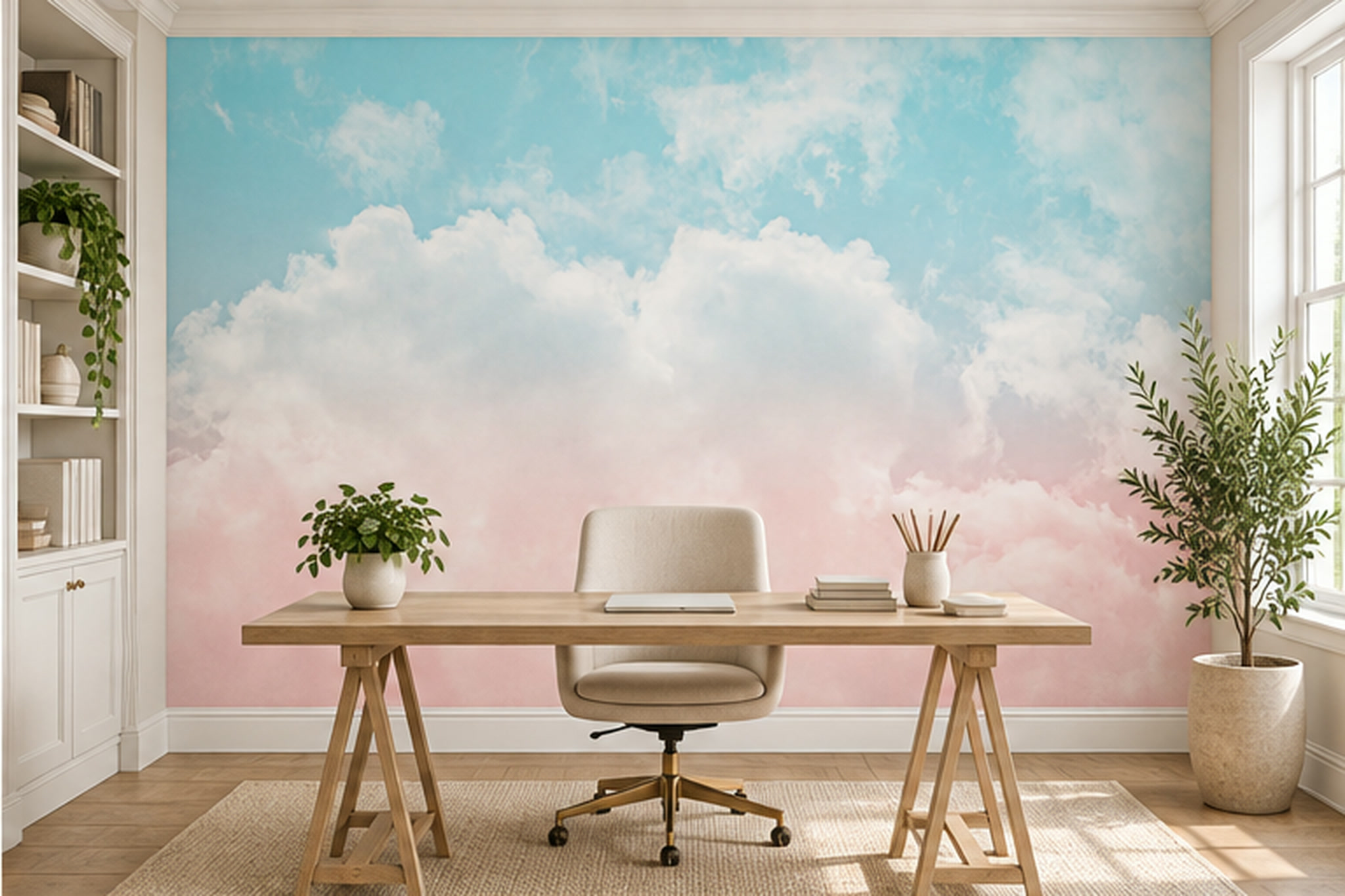 Pastel Clouds Artful Decorative Wallpaper Mural Accent-wall-wallpaper-murals, Peel-and-stick Finish