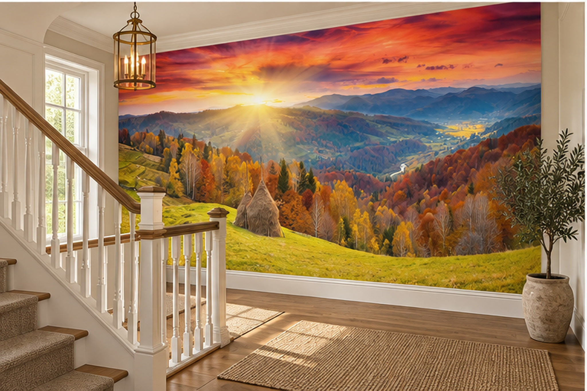 Orange Pattern Decorative Illustrated Wallpaper Mural Hallway-wallpaper-murals, Peel-and-stick Finish