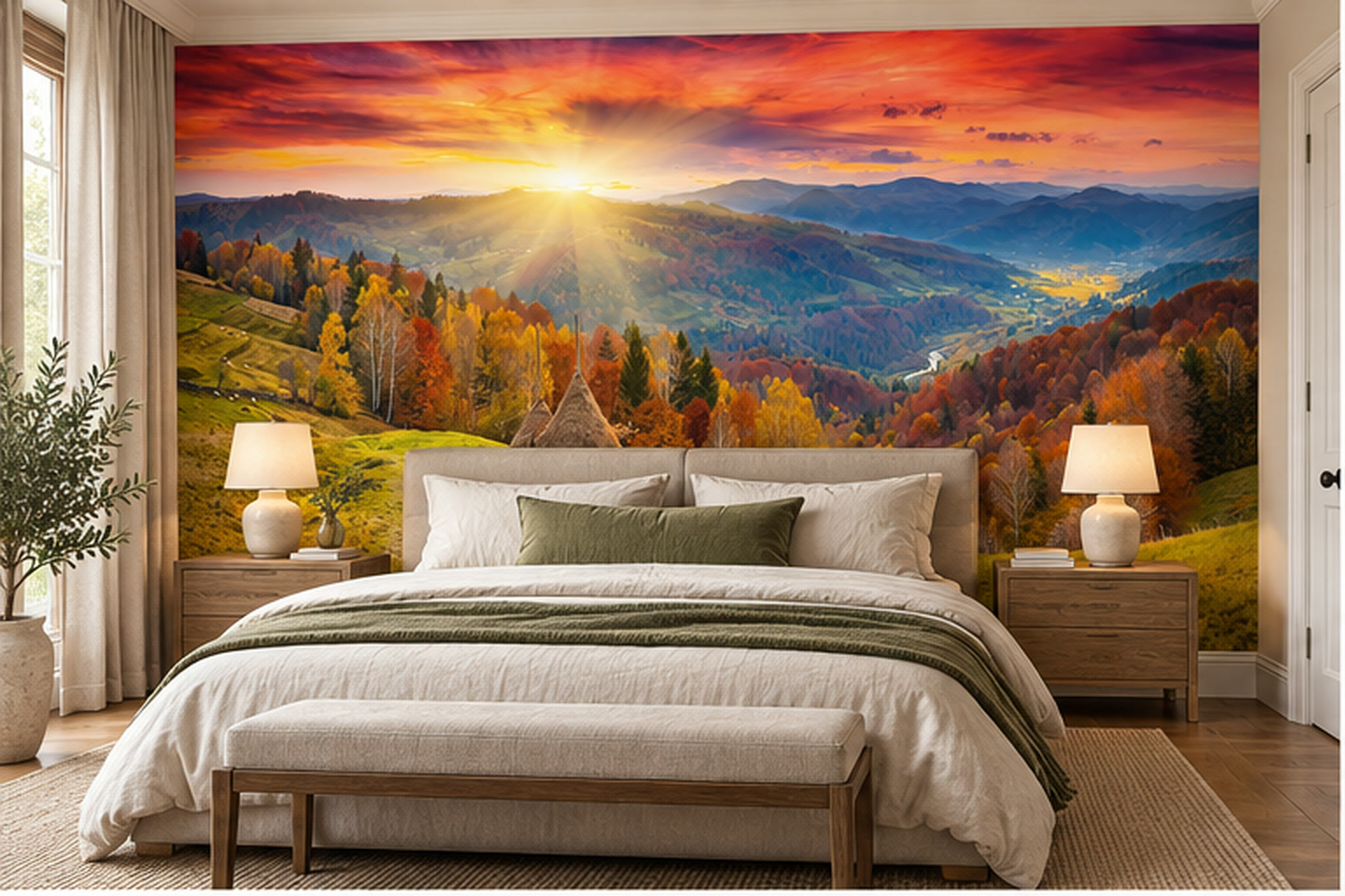 Orange Pattern Decorative Illustrated Wallpaper Mural Bedroom-wallpaper-murals, Peel-and-stick Finish