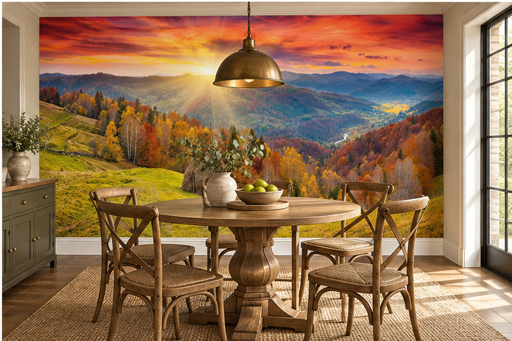 Orange Pattern Decorative Illustrated Wallpaper Mural Dining-room-wallpaper-murals, Peel-and-stick Finish