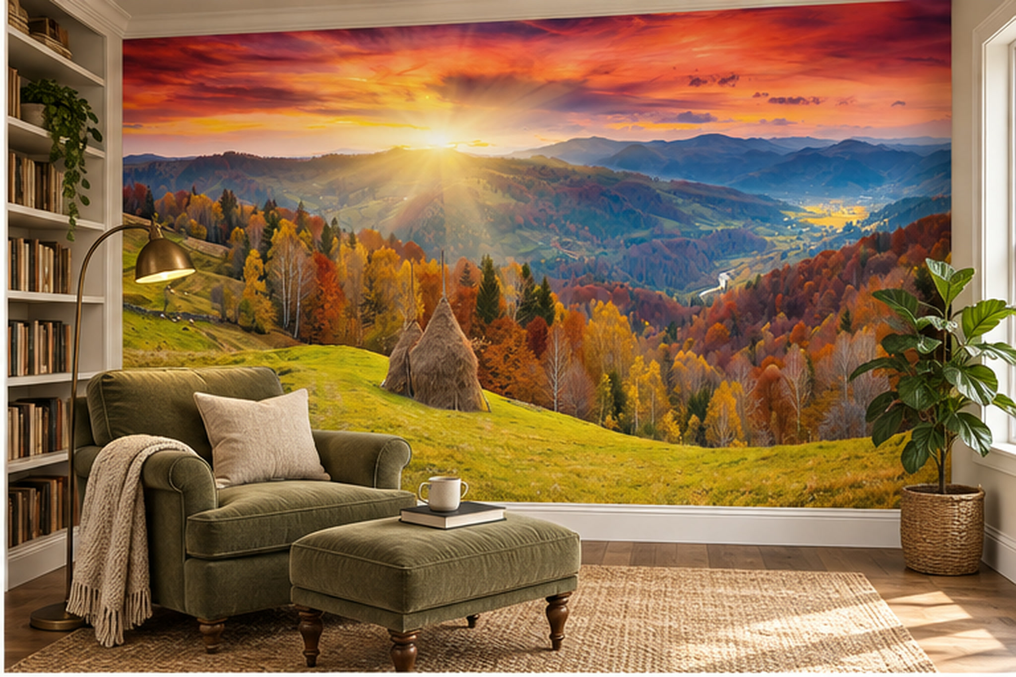 Orange Pattern Decorative Illustrated Wallpaper Mural Dining-room-wallpaper-murals, Peel-and-stick Finish
