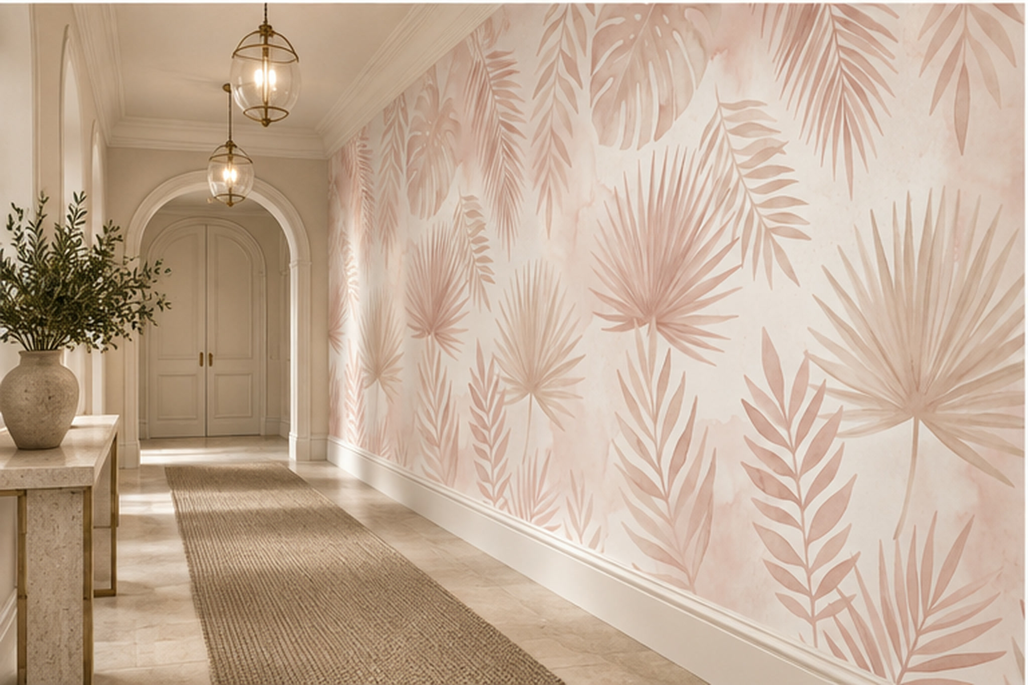 Pink Leaf Botanical Decorative Wallpaper Mural Hallway-wallpaper-murals, Peel-and-stick Finish