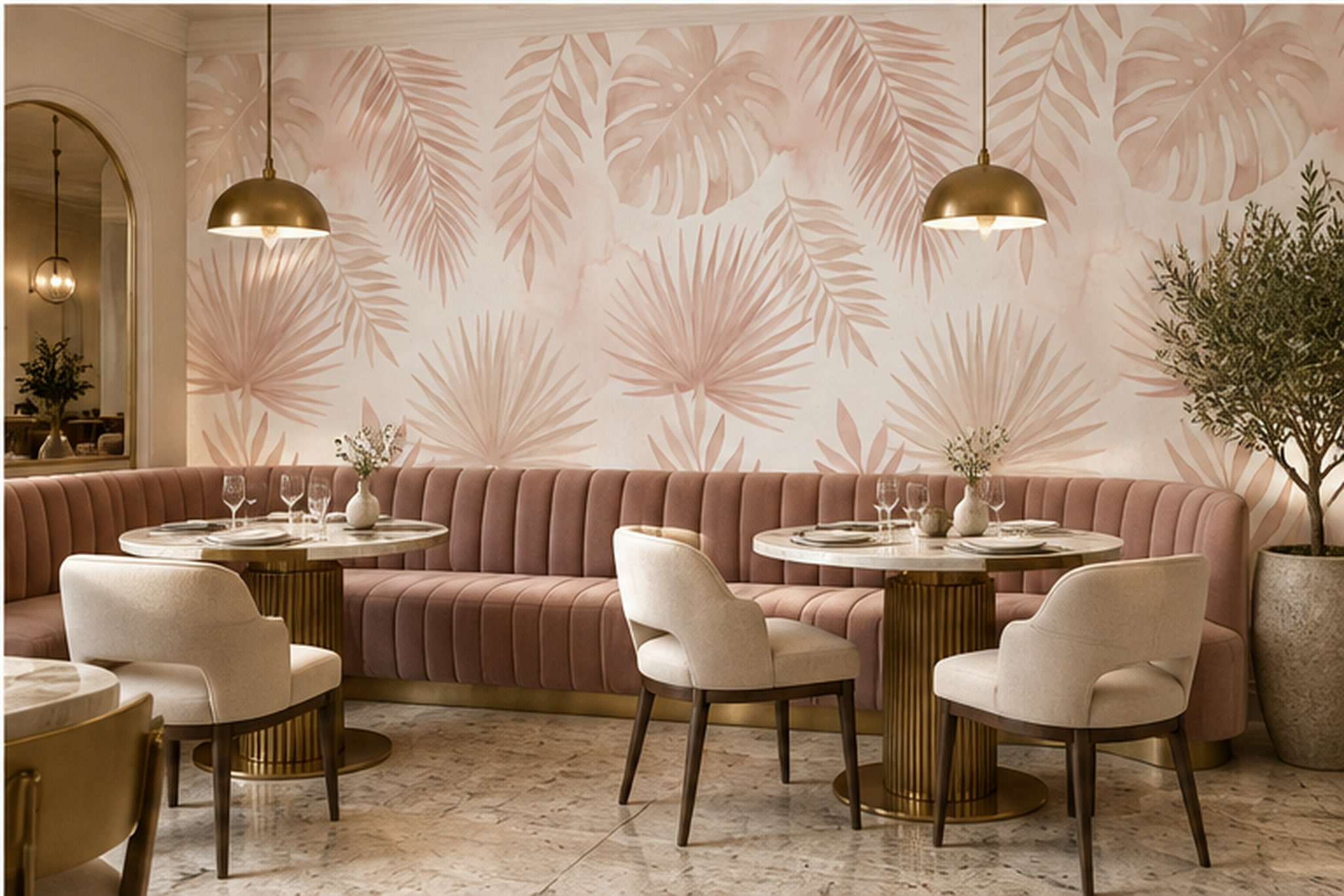 Pink Leaf Botanical Decorative Wallpaper Mural Living-room-wallpaper-murals, Peel-and-stick Finish