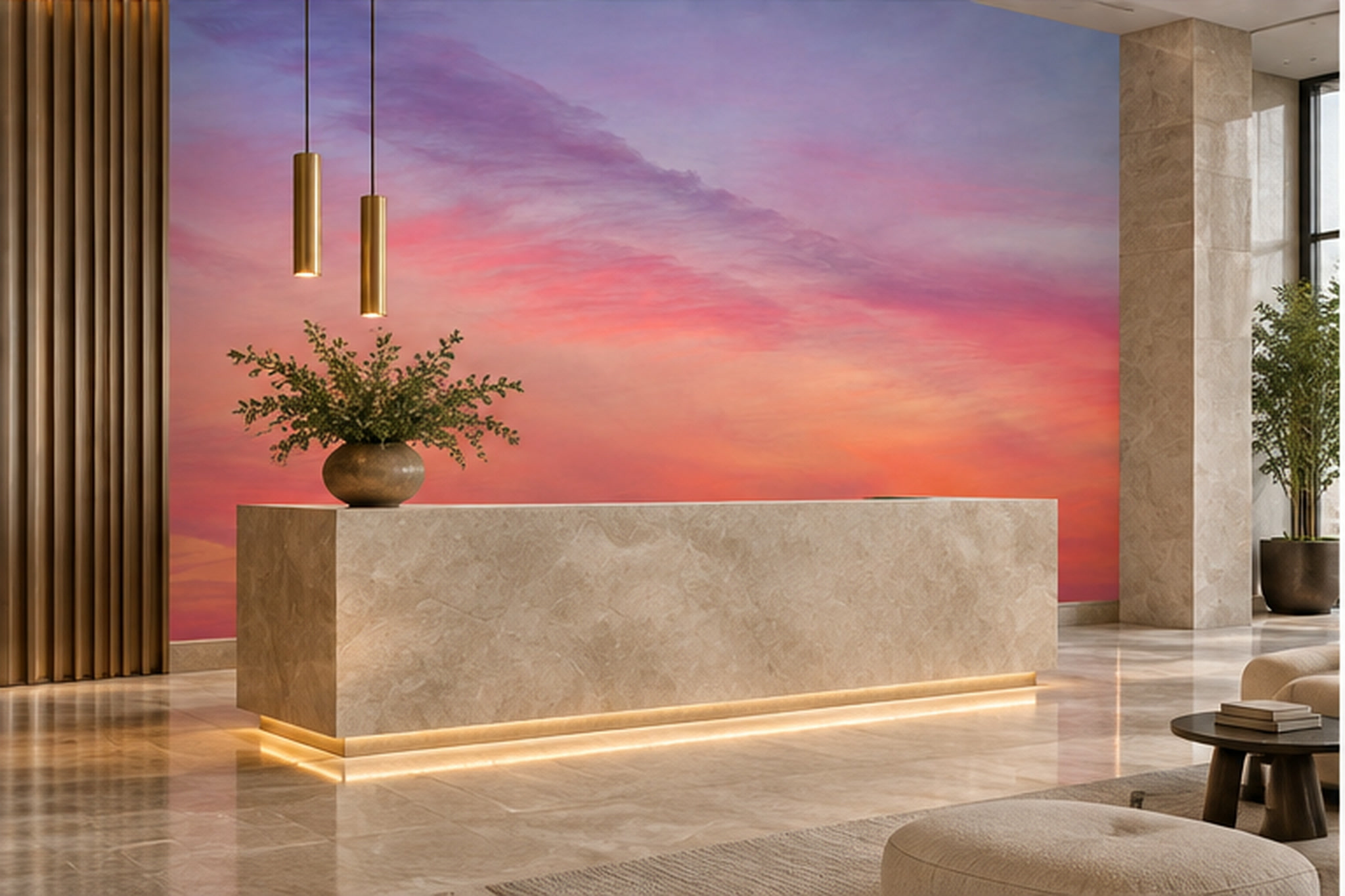 Pink Pattern Decorative Wallpaper Mural Layered Linear Detail Wallpaper Entryway-wallpaper-murals, Peel-and-stick Finish