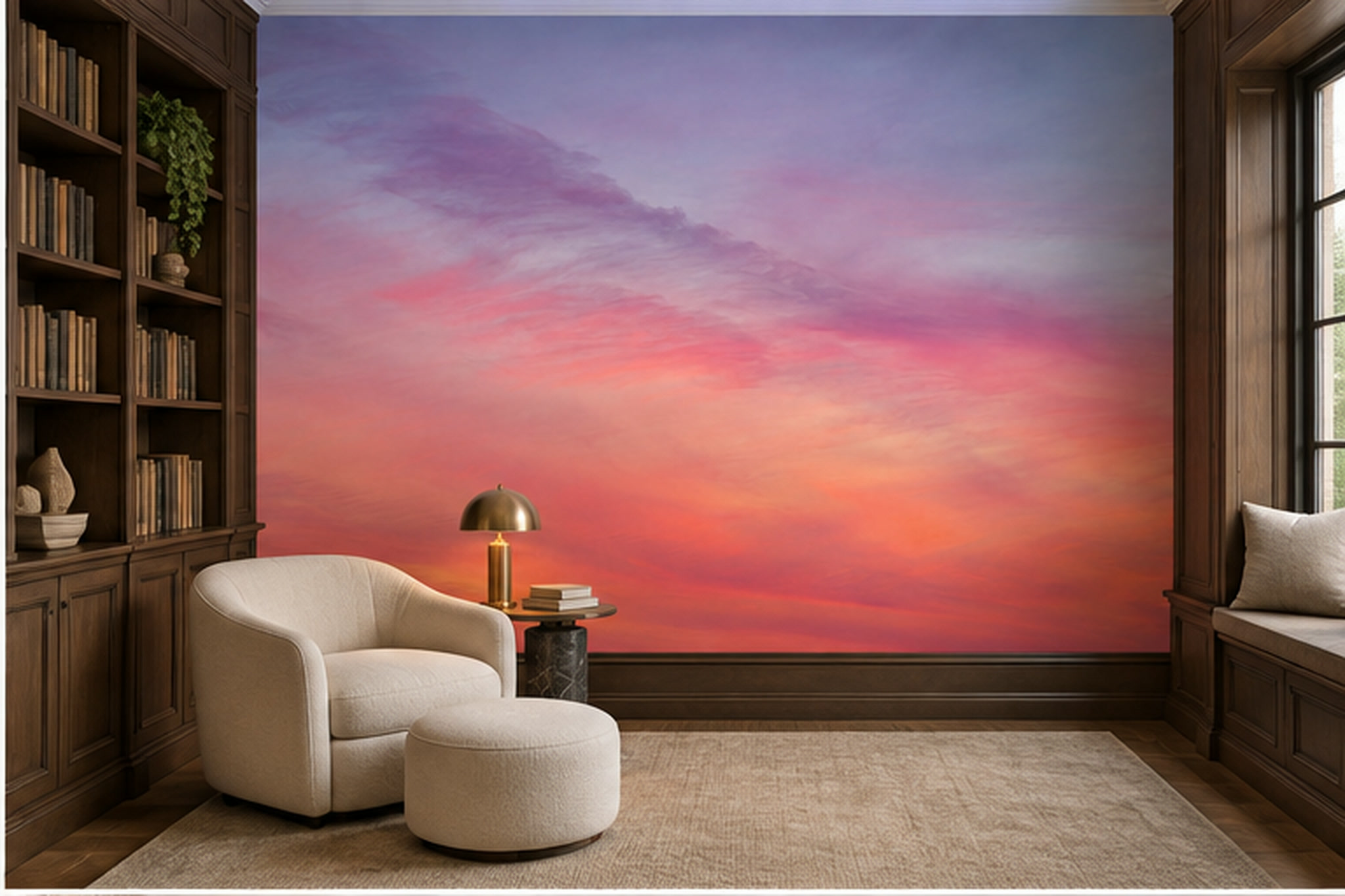Pink Pattern Decorative Wallpaper Mural Layered Linear Detail Wallpaper Home-office-wallpaper-murals, Shown In A Home Office, Peel-and-stick Finish