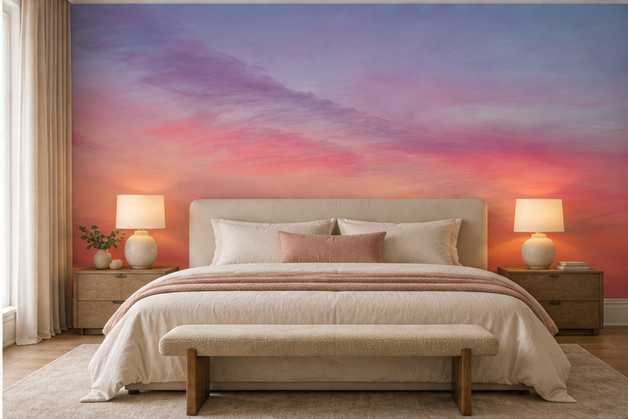 Pink Pattern Decorative Wallpaper Mural Layered Linear Detail Wallpaper Entryway-wallpaper-murals, Peel-and-stick Finish