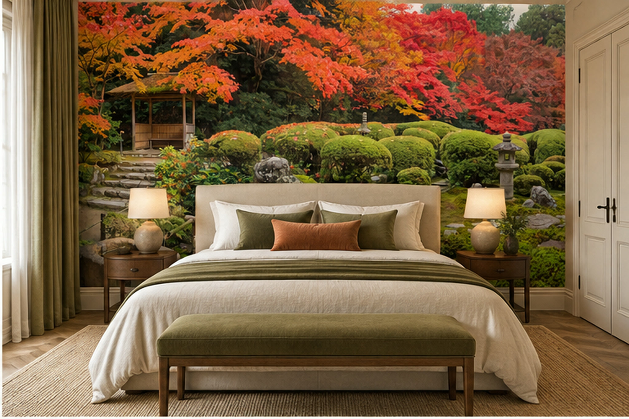Red Garden Scenic Wallpaper Mural Bedroom-wallpaper-murals, Peel-and-stick Finish