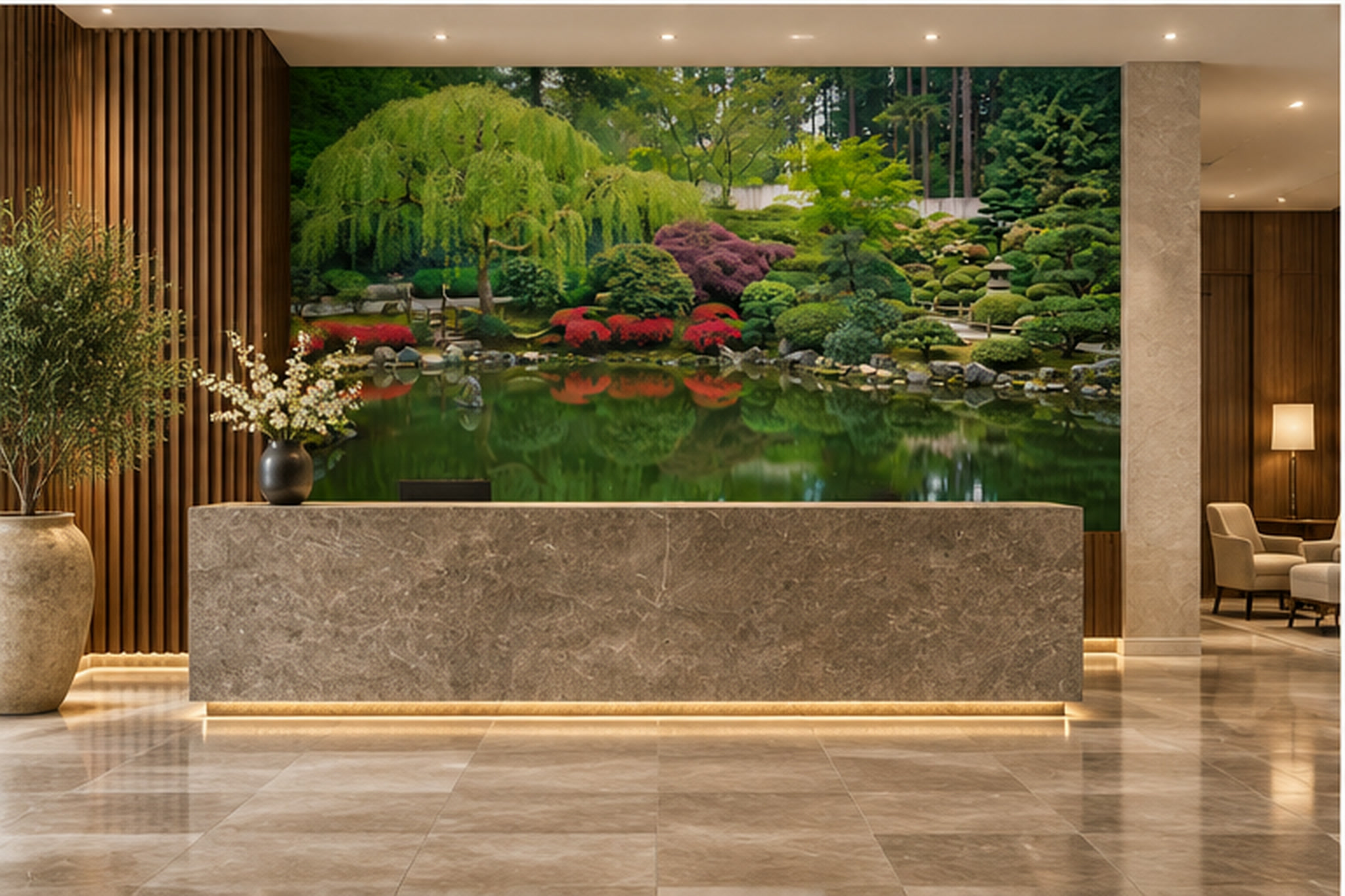 Green Garden Scenic Organic Wallpaper Mural Entryway-wallpaper-murals, Peel-and-stick Finish