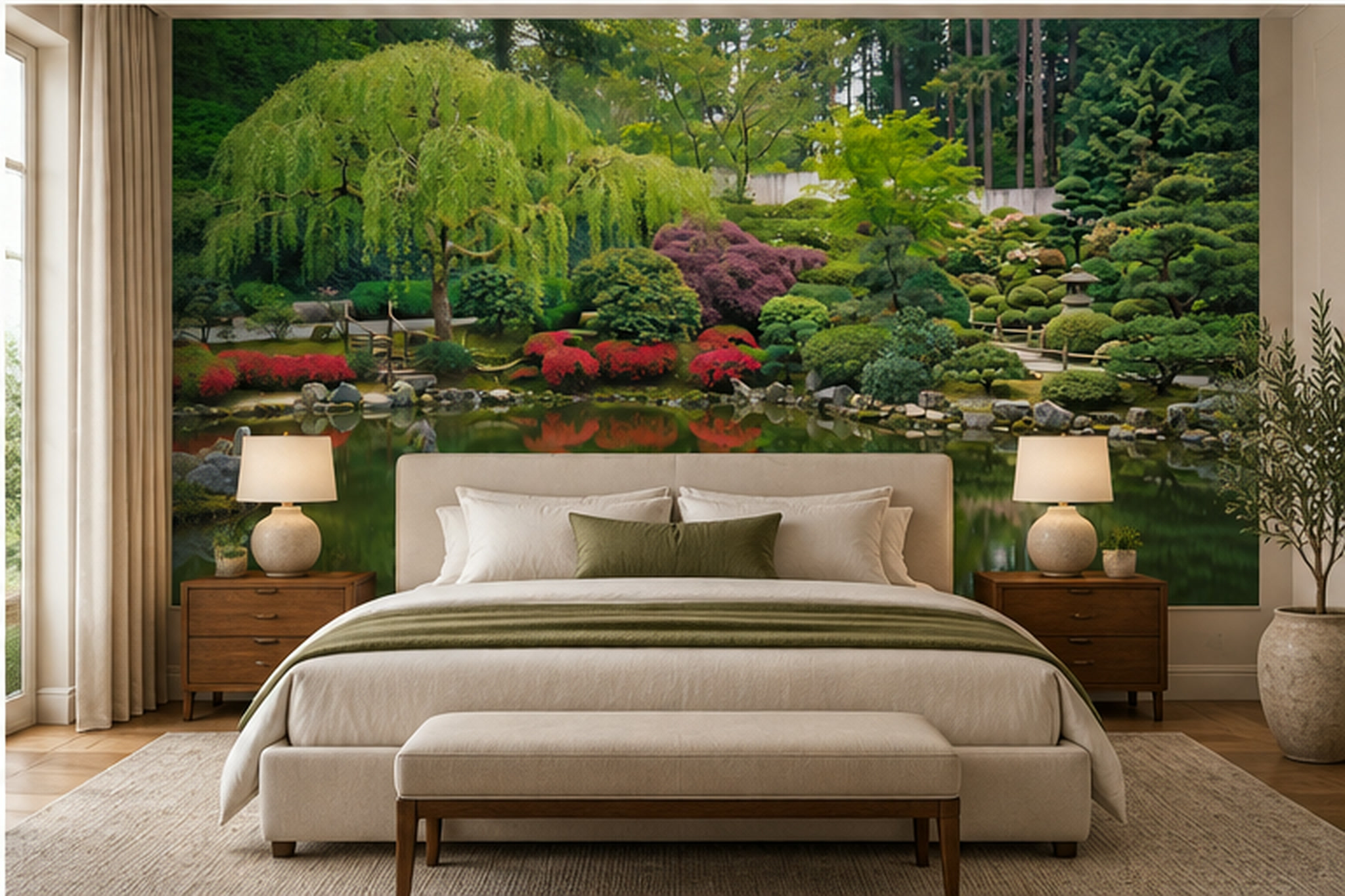 Green Garden Scenic Organic Wallpaper Mural Bedroom-wallpaper-murals, Peel-and-stick Finish
