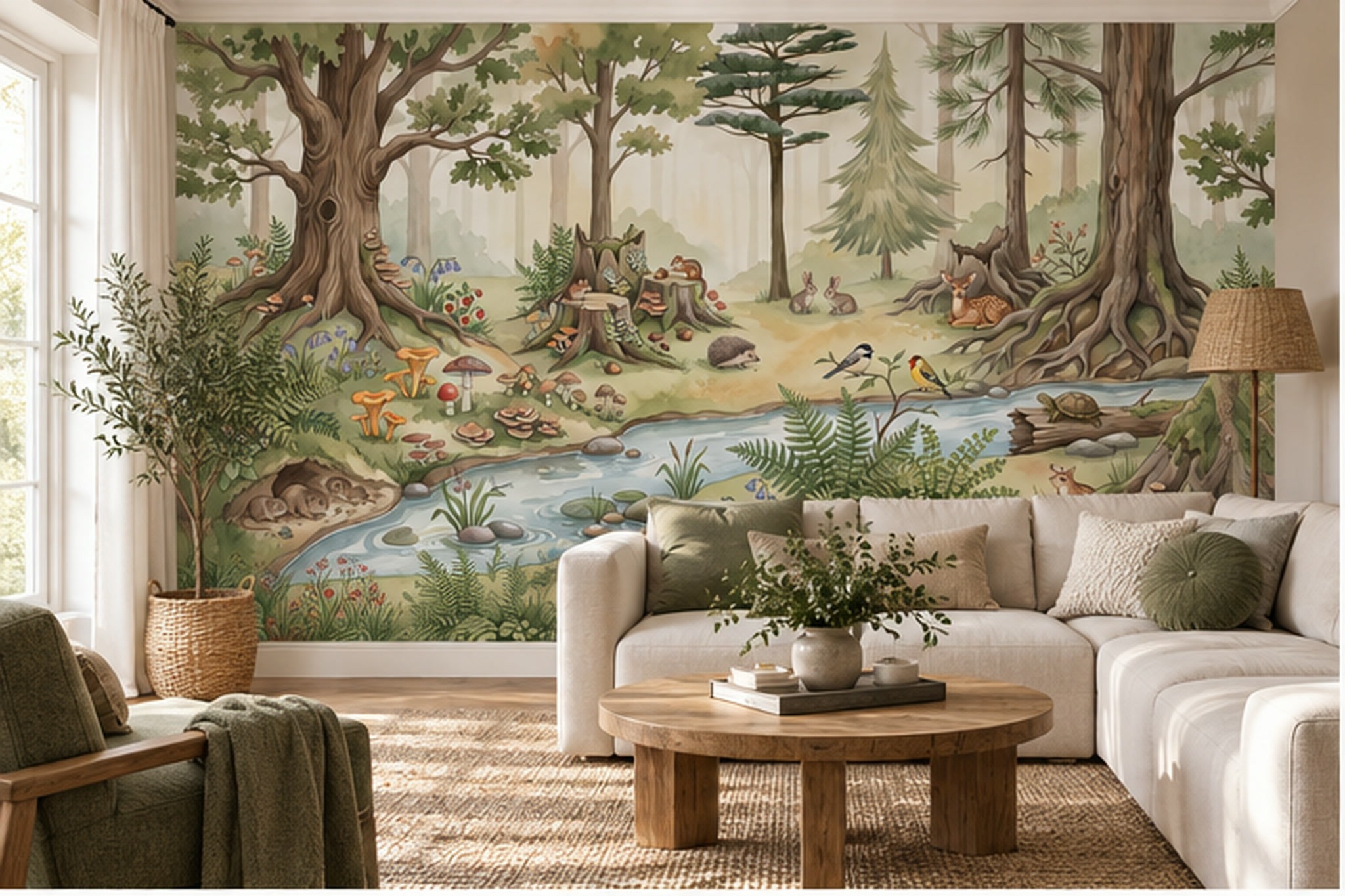 Green Woodland Scenic Textured Wallpaper Mural Accent-wall-wallpaper-murals, Peel-and-stick Finish