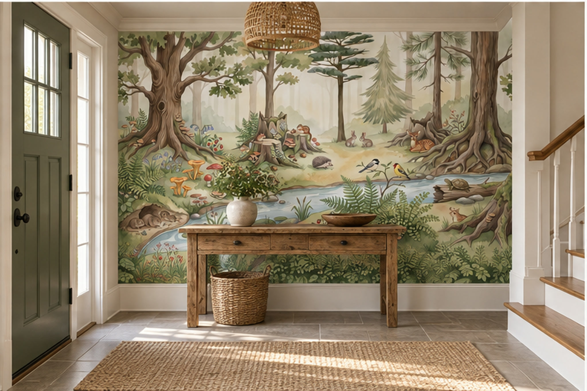Green Woodland Scenic Textured Wallpaper Mural Accent-wall-wallpaper-murals, Peel-and-stick Finish