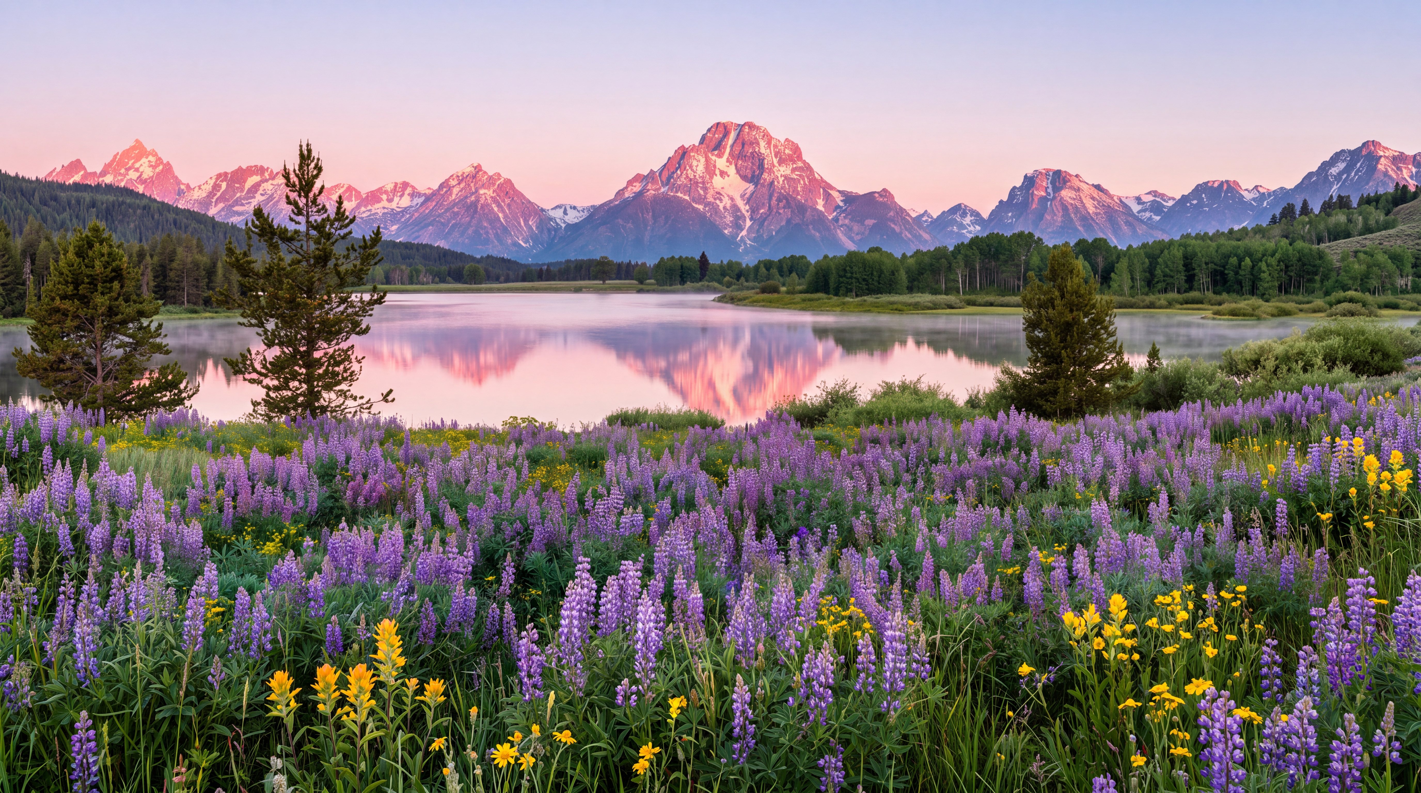 Purple Lake Scenic Wallpaper Mural, Peel-and-stick Finish