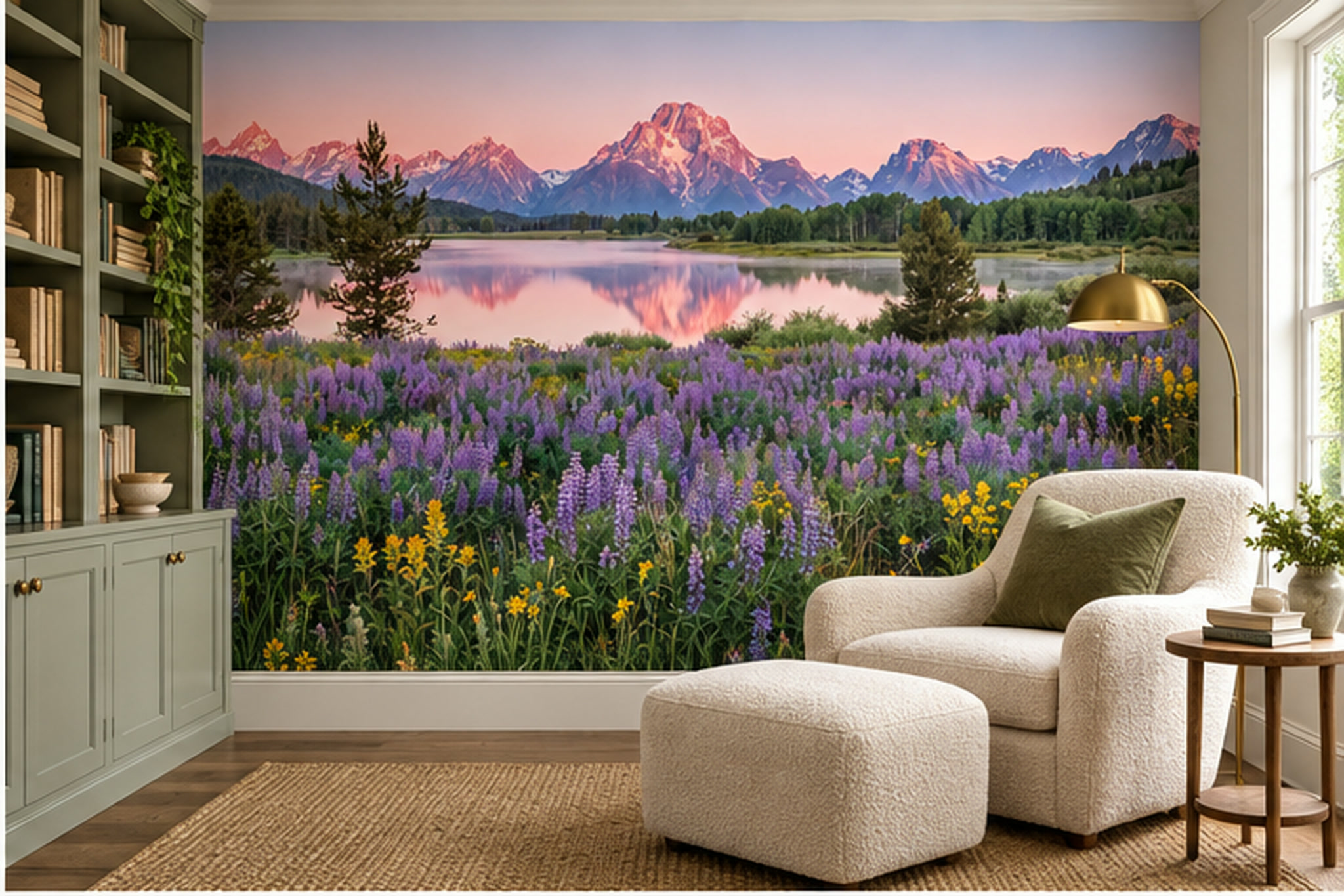 Purple Lake Scenic Wallpaper Mural Feature-wall-wallpaper-murals, Peel-and-stick Finish