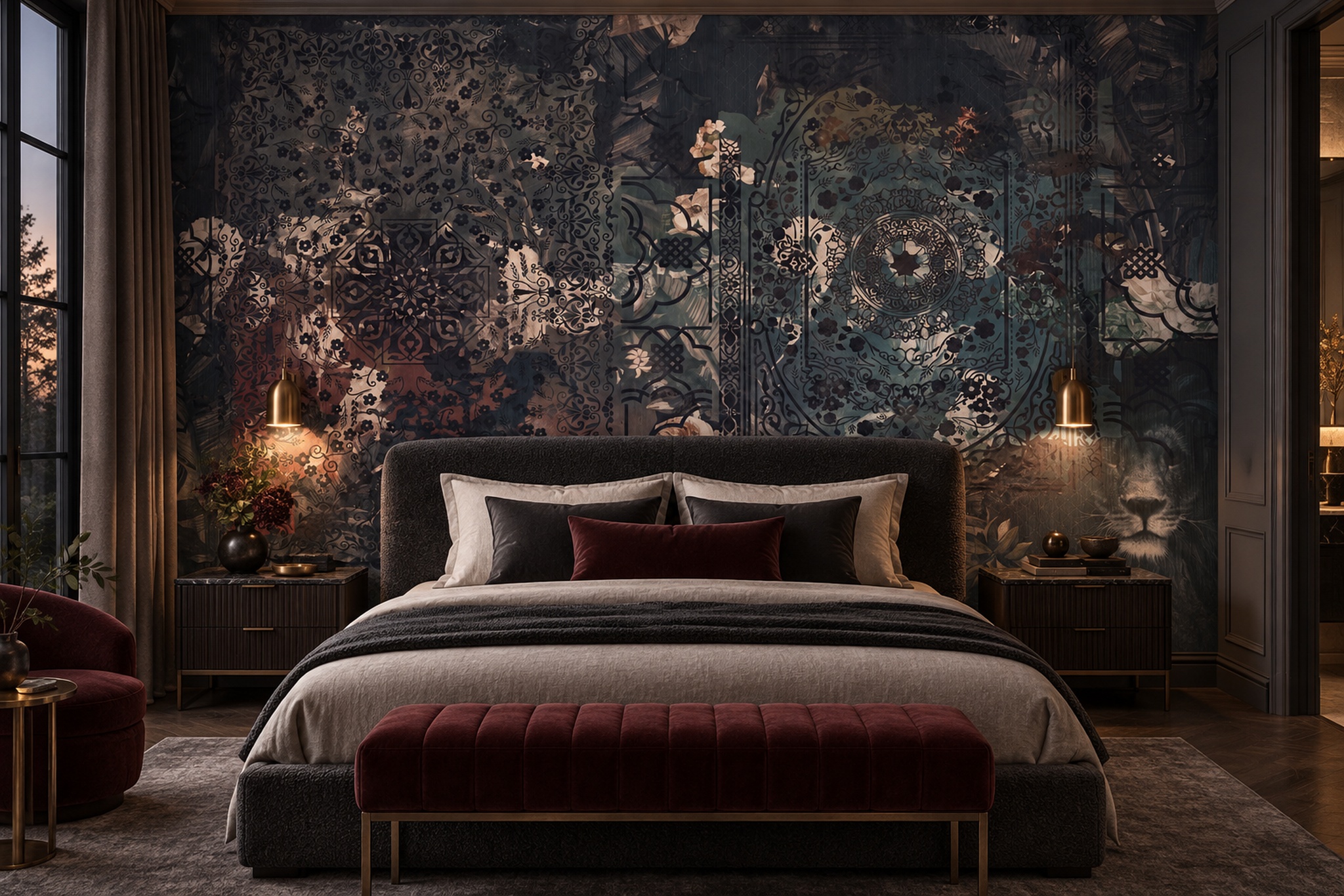 Black Pattern Decorative Wallpaper Mural Layered Forms Wallpaper Mural Bedroom-wallpaper-murals, Peel-and-stick Finish