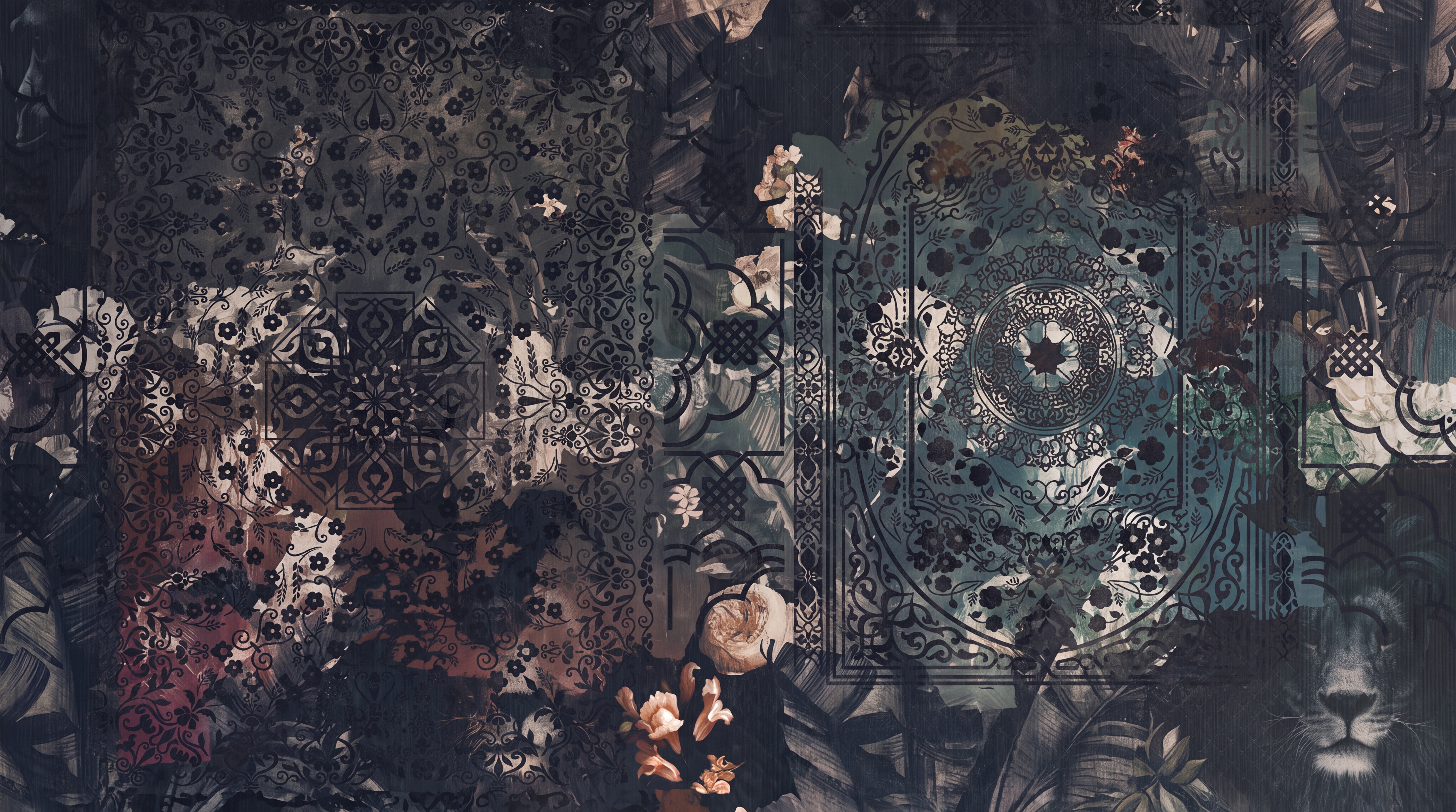 Black Pattern Decorative Wallpaper Mural Layered Forms Wallpaper Mural Entryway-wallpaper-murals, Peel-and-stick Finish