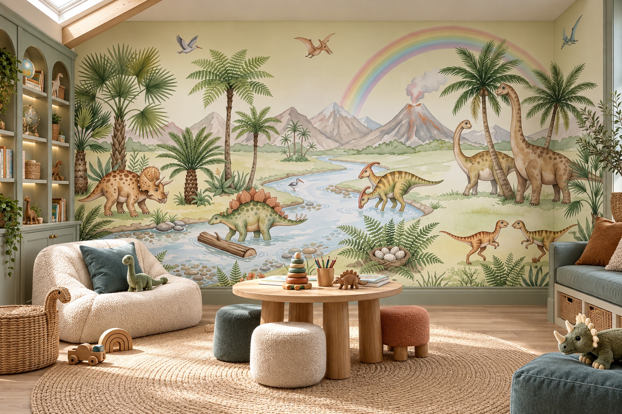 Green Pattern Decorative Wallpaper Mural Layered Graphic Rhythm Accent-wall-wallpaper-murals, Peel-and-stick Finish