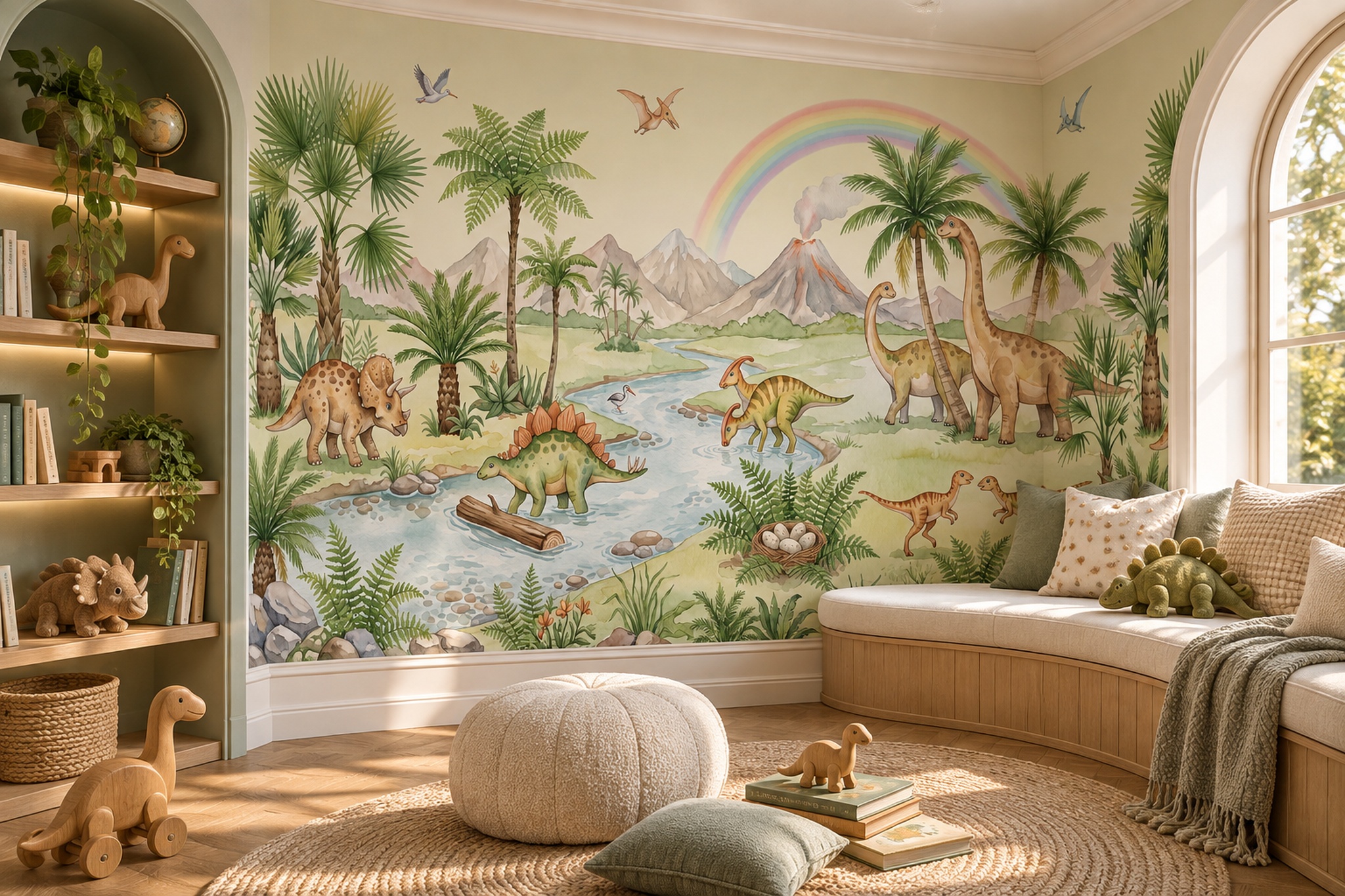 Green Pattern Decorative Wallpaper Mural Layered Graphic Rhythm Kids-room-wallpaper-murals, Peel-and-stick Finish