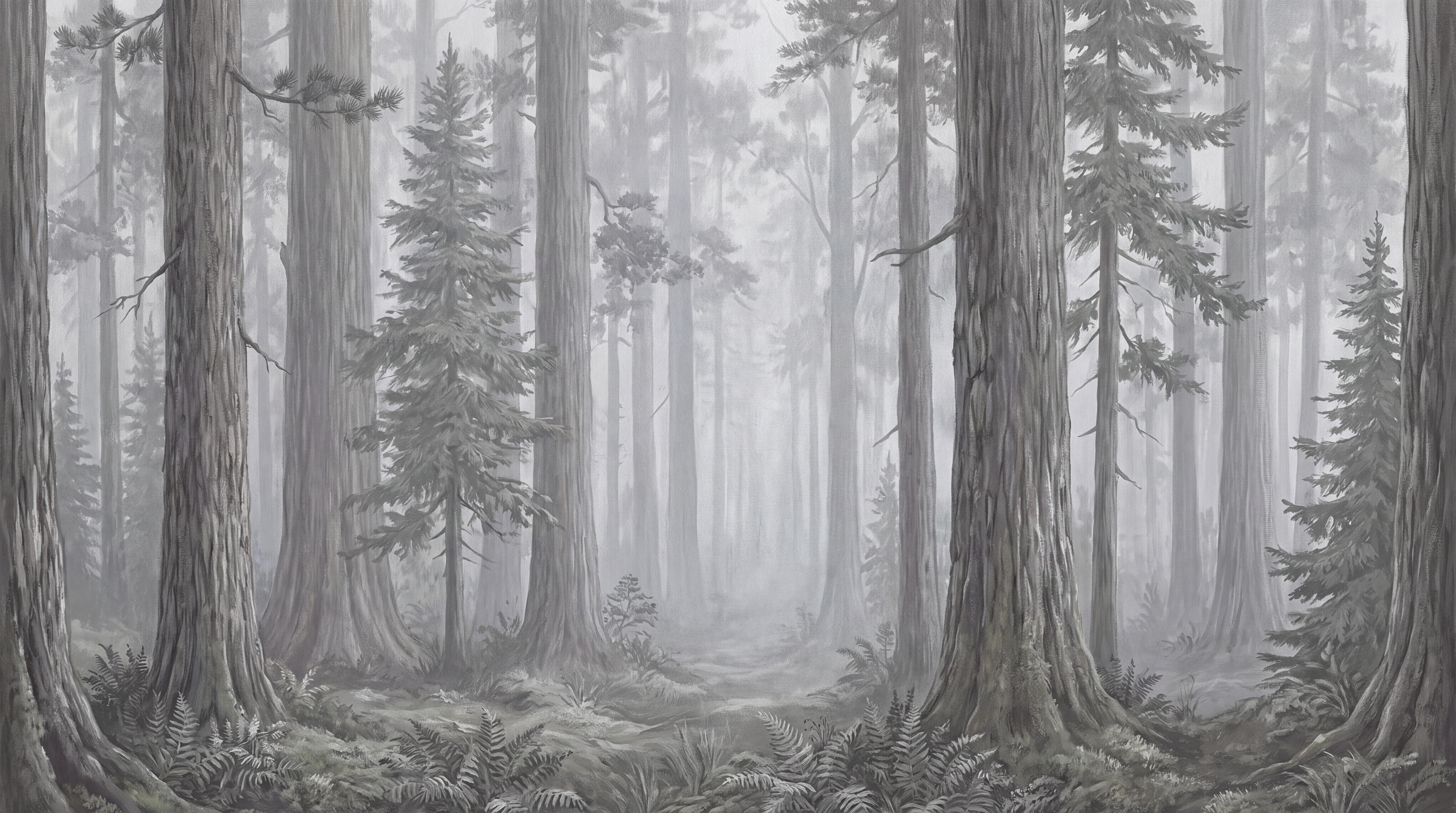 Grey Forest Scenic Organic Wallpaper Mural, Peel-and-stick Finish
