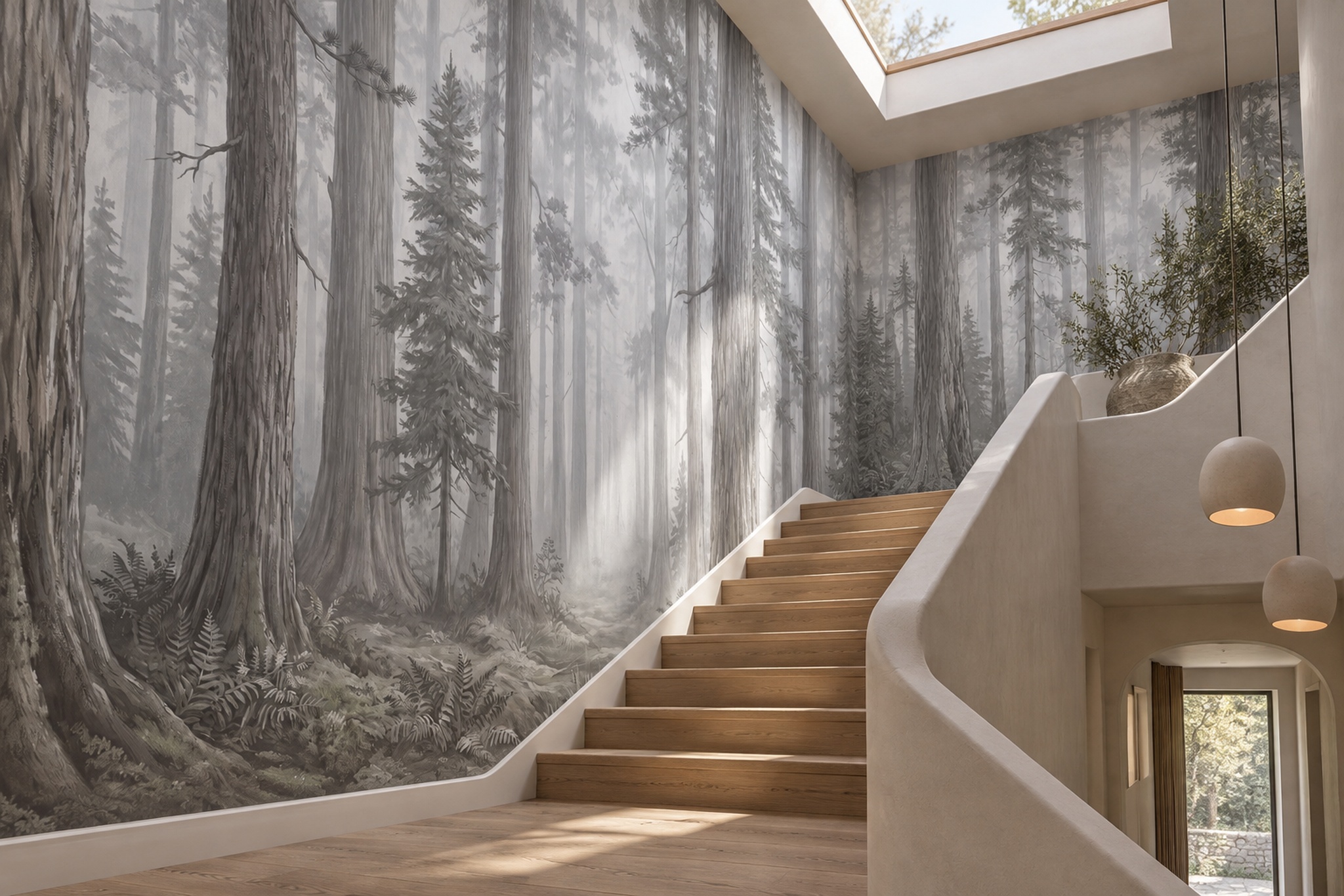 Grey Forest Scenic Organic Wallpaper Mural Accent-wall-wallpaper-murals, Peel-and-stick Finish