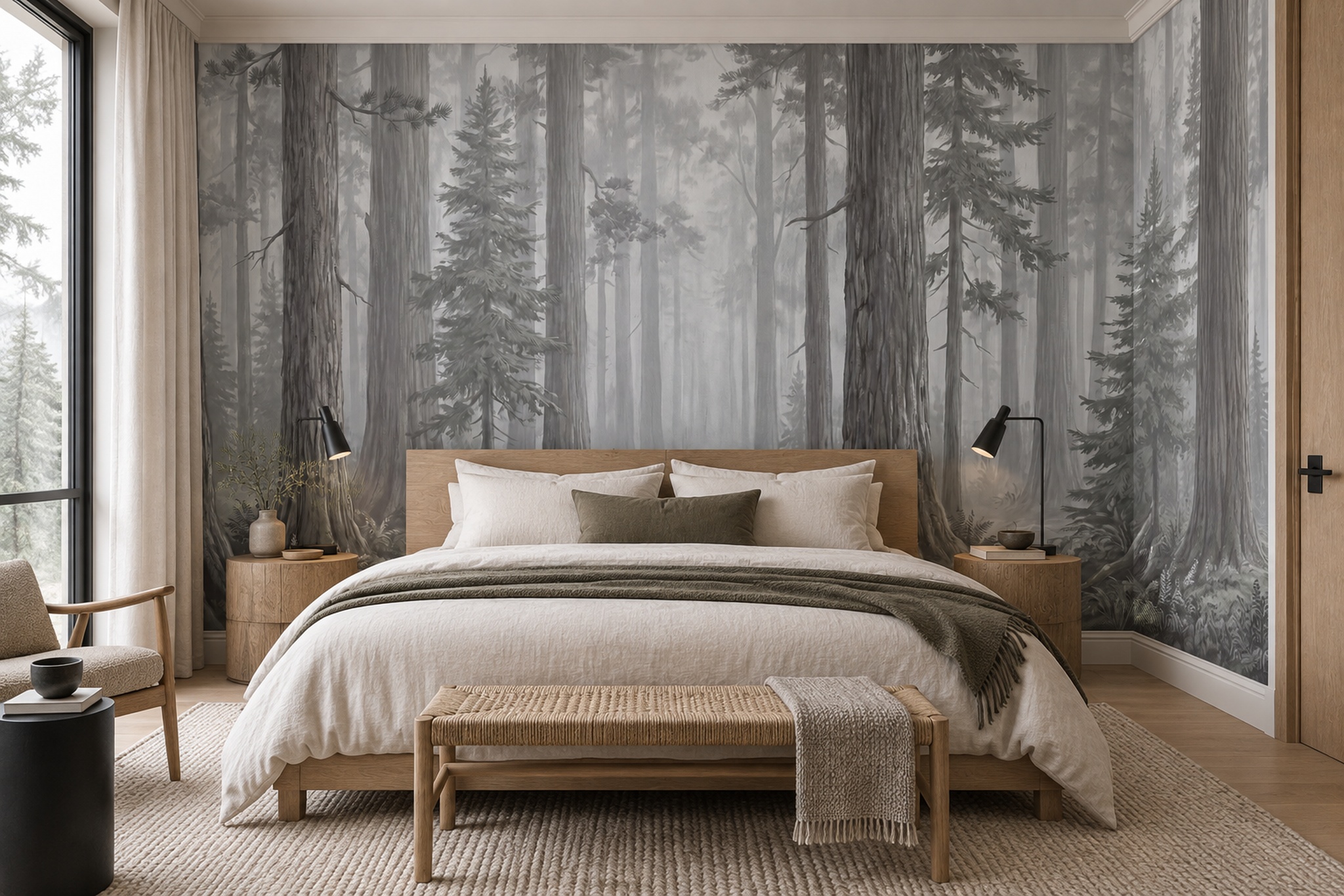 Grey Forest Scenic Organic Wallpaper Mural Bathroom-wallpaper-murals, Peel-and-stick Finish