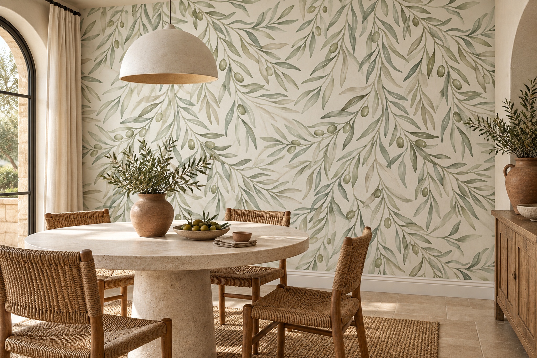 Sage Pattern Decorative Wallpaper Mural Layered Linear Wallpaper Mural Dining-room-wallpaper-murals, Peel-and-stick Finish