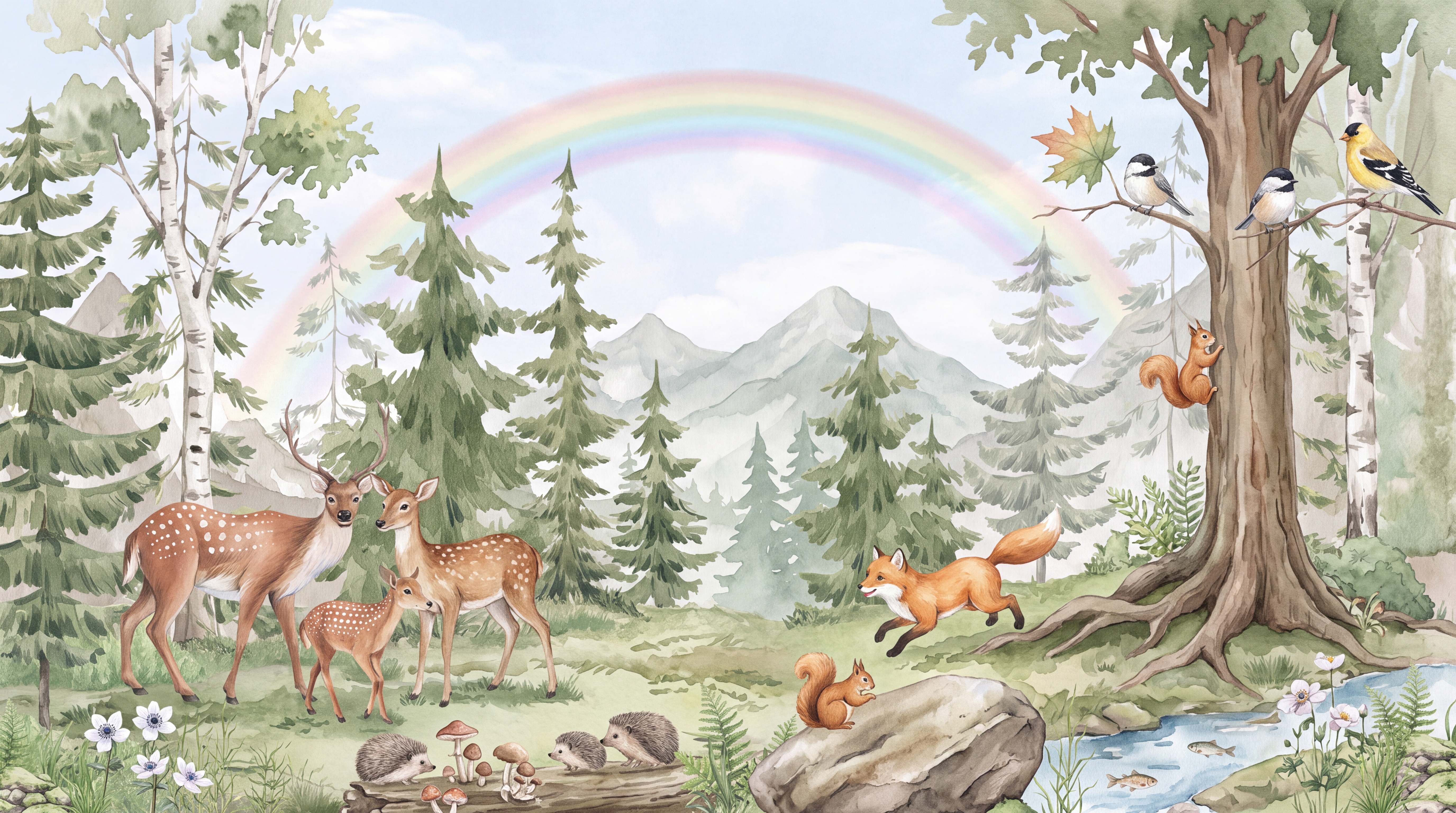 Green Woodland Scenic Organic Wallpaper Mural, Peel-and-stick Finish