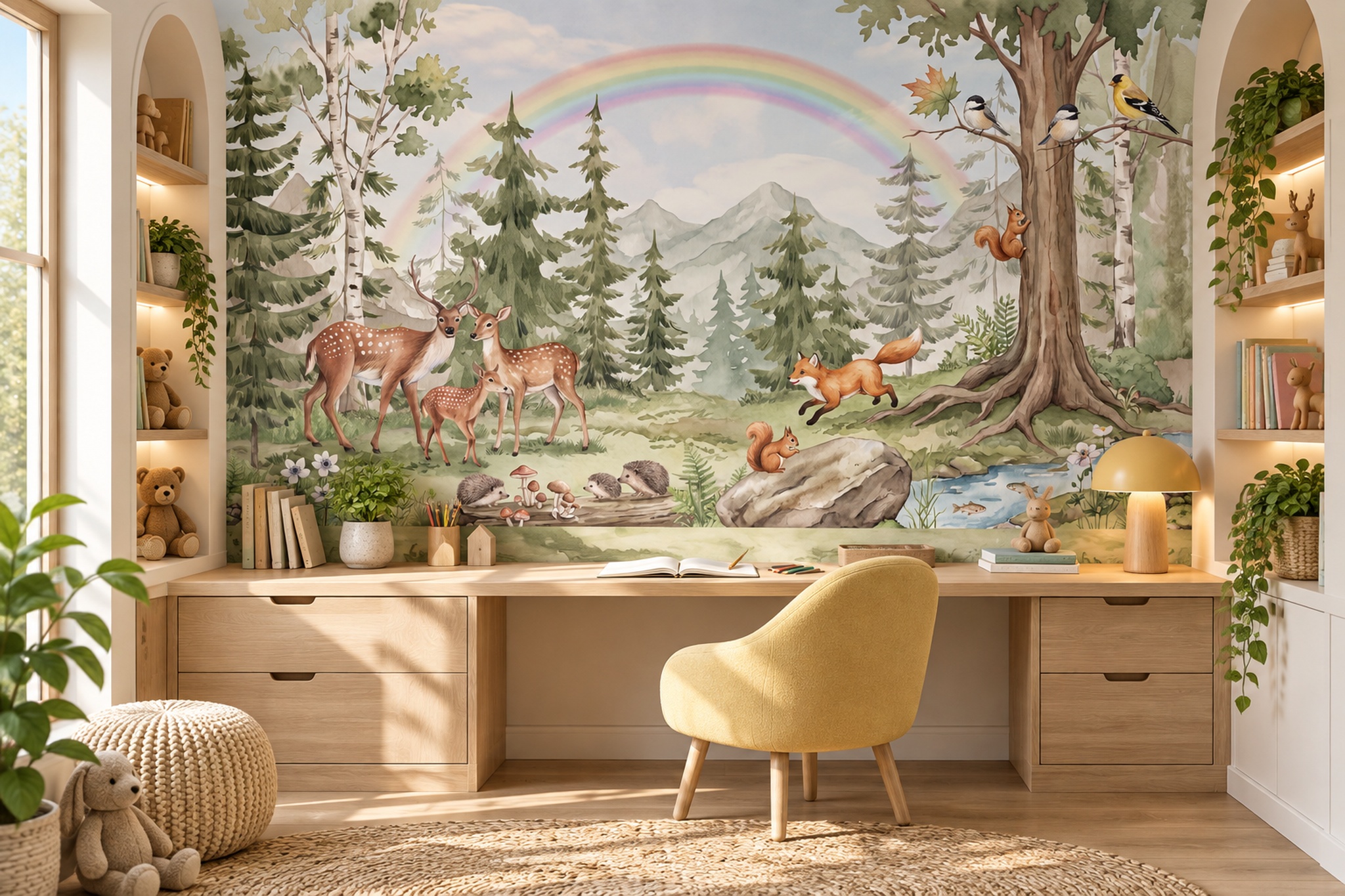 Green Woodland Scenic Organic Wallpaper Mural Accent-wall-wallpaper-murals, Peel-and-stick Finish