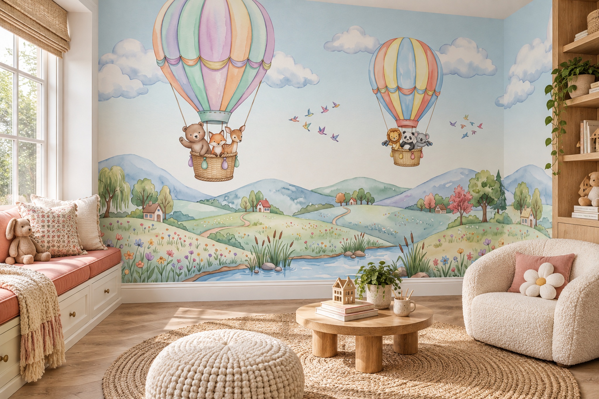 Pastel Pattern Decorative Watercolour Wallpaper Mural Accent-wall-wallpaper-murals, Peel-and-stick Finish