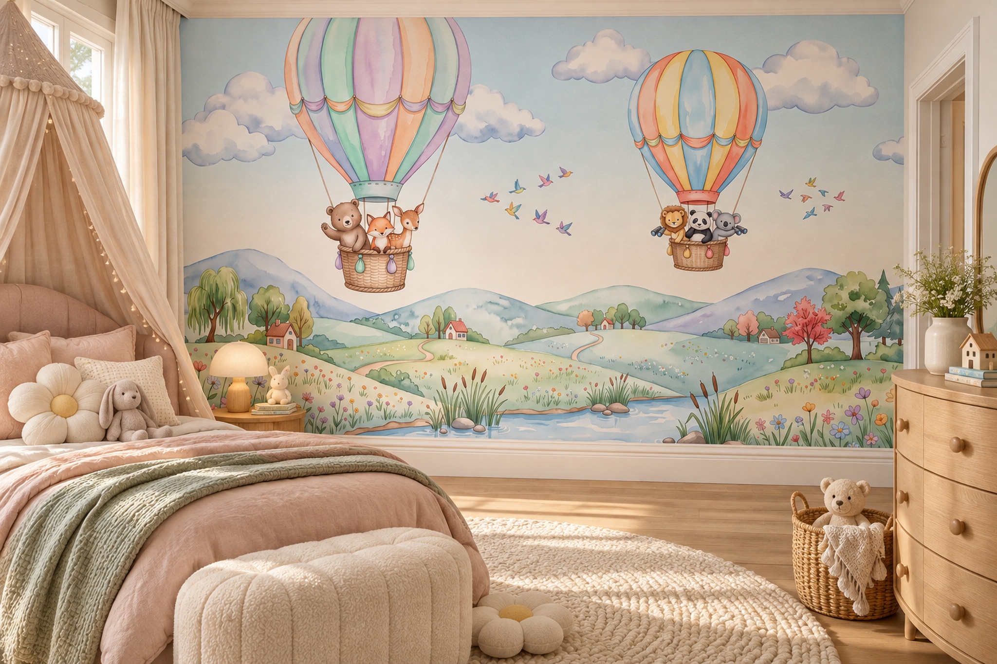 Pastel Pattern Decorative Watercolour Wallpaper Mural Accent-wall-wallpaper-murals, Peel-and-stick Finish