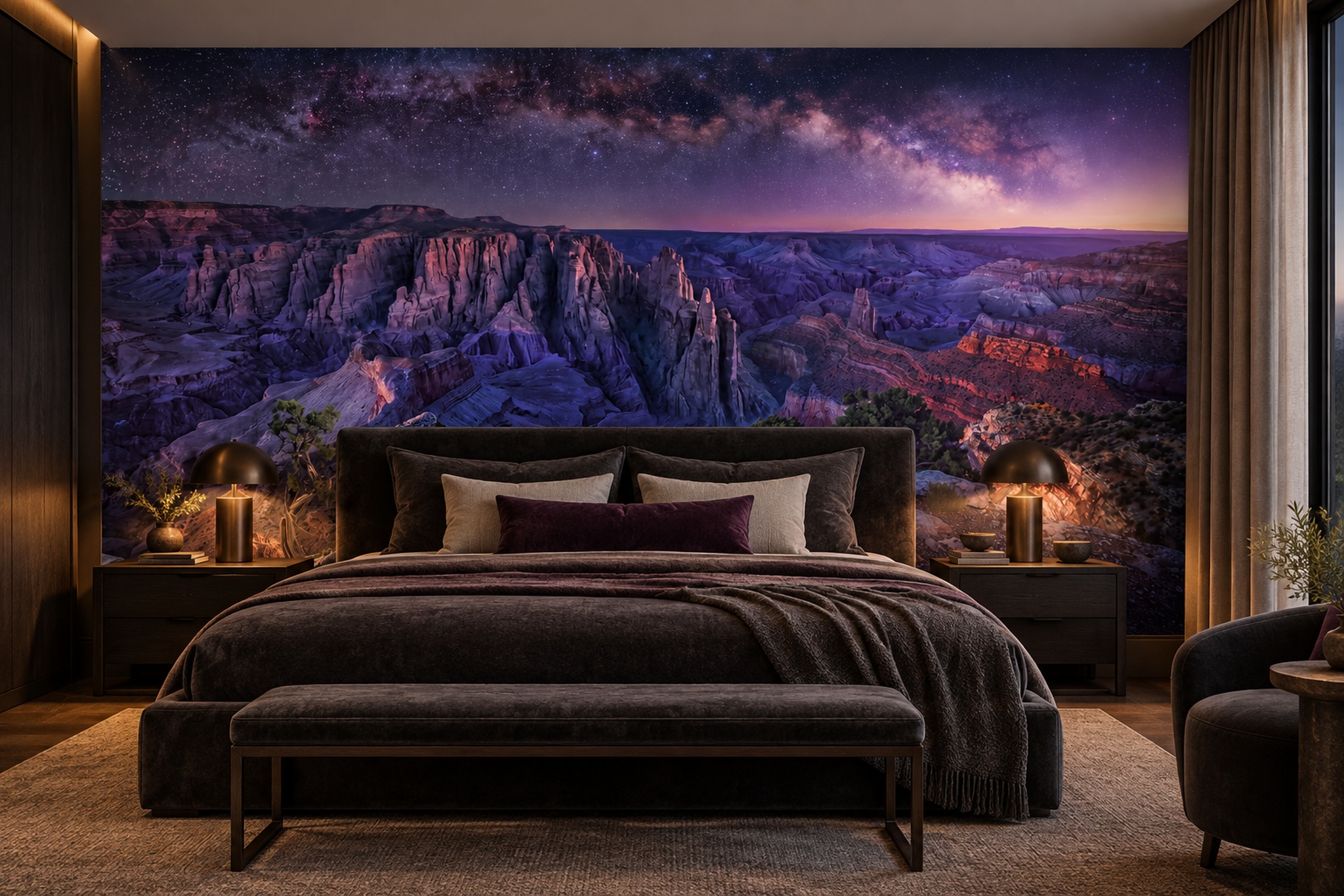 Purple Pattern Decorative Wallpaper Mural Layered Marks Wallpaper Mural Bedroom-wallpaper-murals, Peel-and-stick Finish