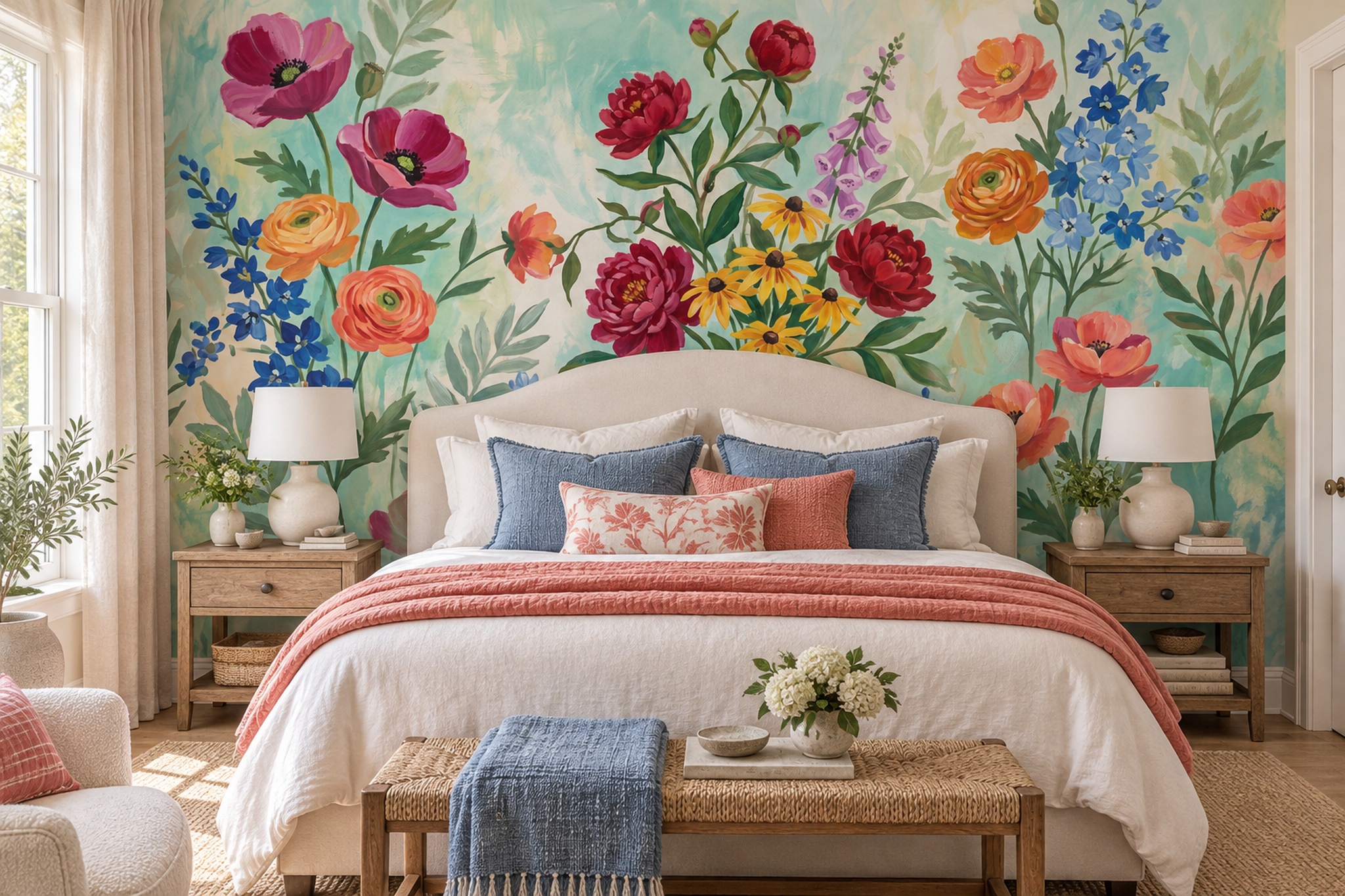 Red Vintage Artful Wallpaper Mural Dining-room-wallpaper-murals, Peel-and-stick Finish