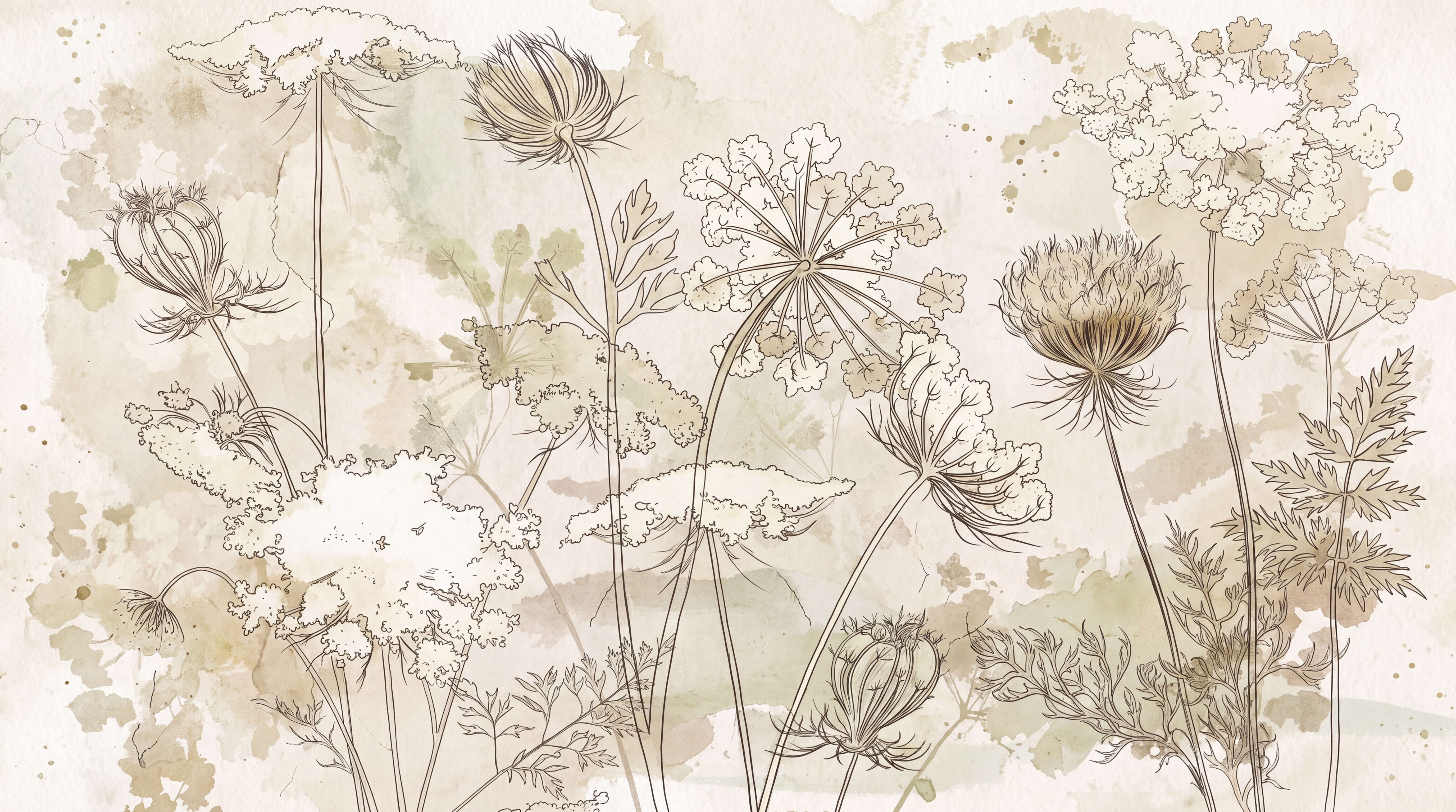 Beige Botanical Botanical Layered Wallpaper Mural, Peel-and-stick Finish