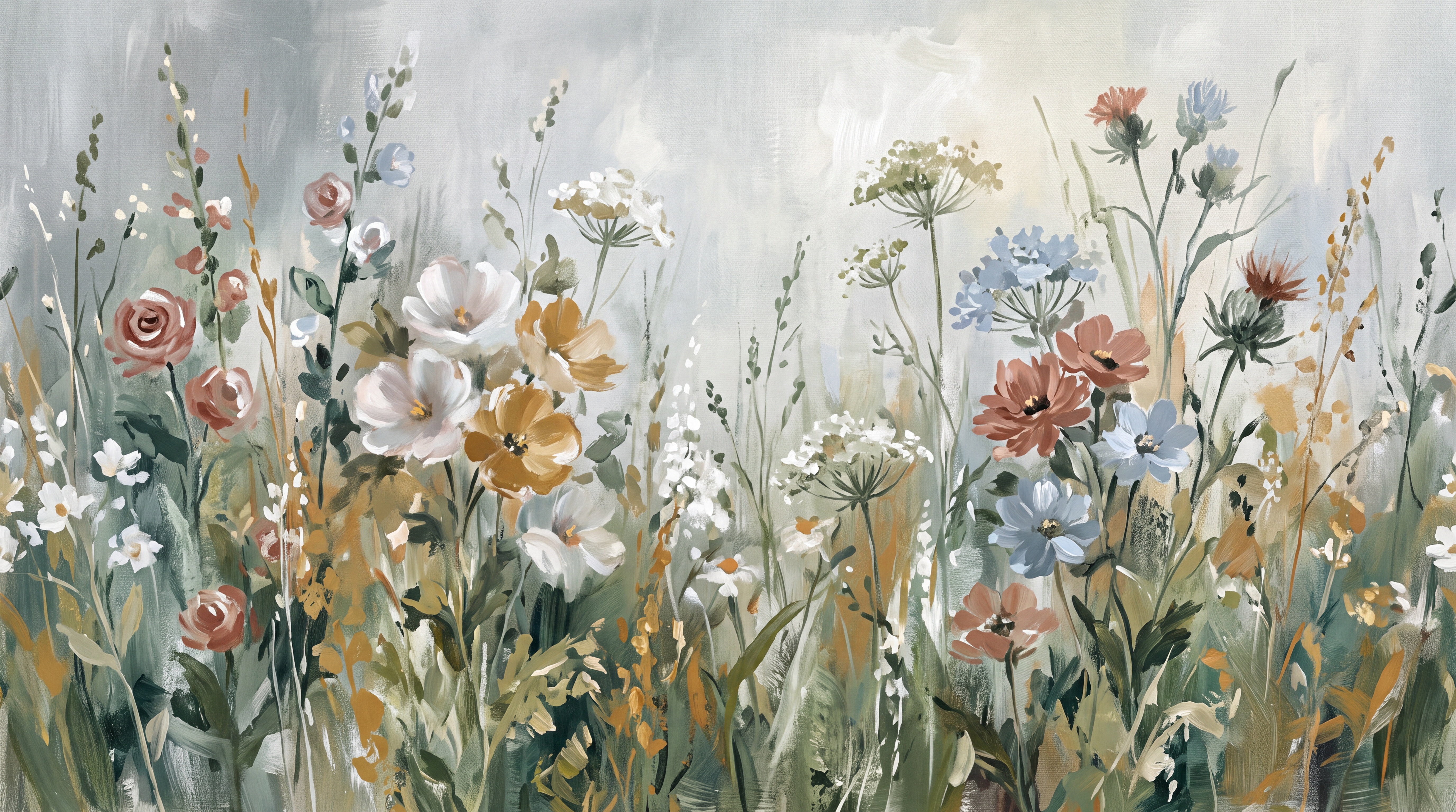 Sage Meadow Scenic Painterly Wallpaper Mural, Peel-and-stick Finish