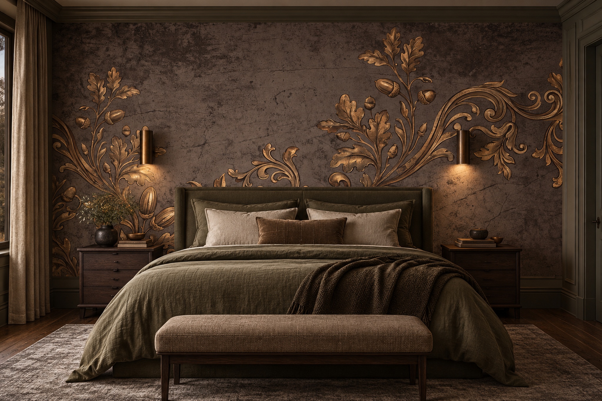 Gold Pattern Decorative Wallpaper Mural Layered Surface Wallpaper Mural Bedroom-wallpaper-murals, Peel-and-stick Finish