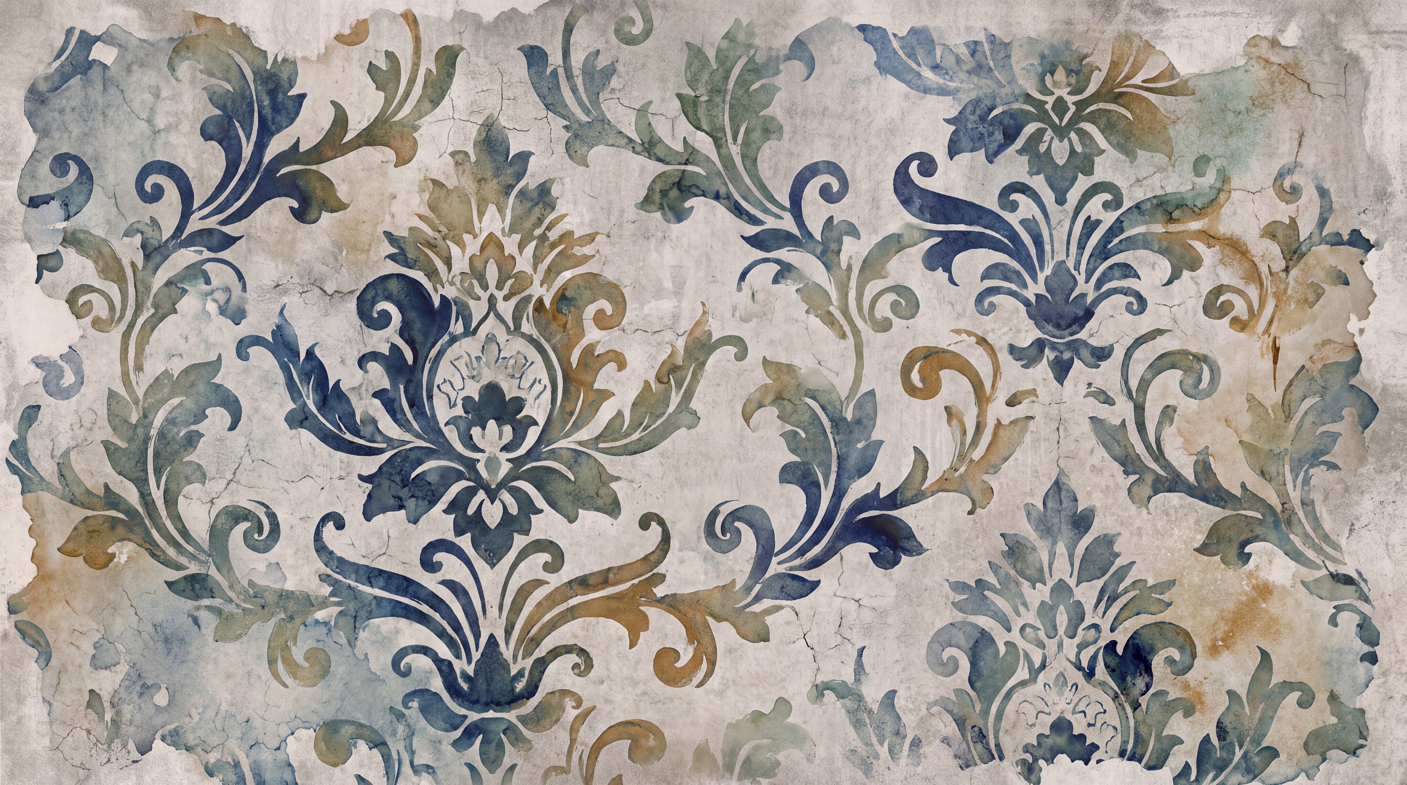 Blue Pattern Decorative Wallpaper Mural Layered Damask Wallpaper Mural, Peel-and-stick Finish