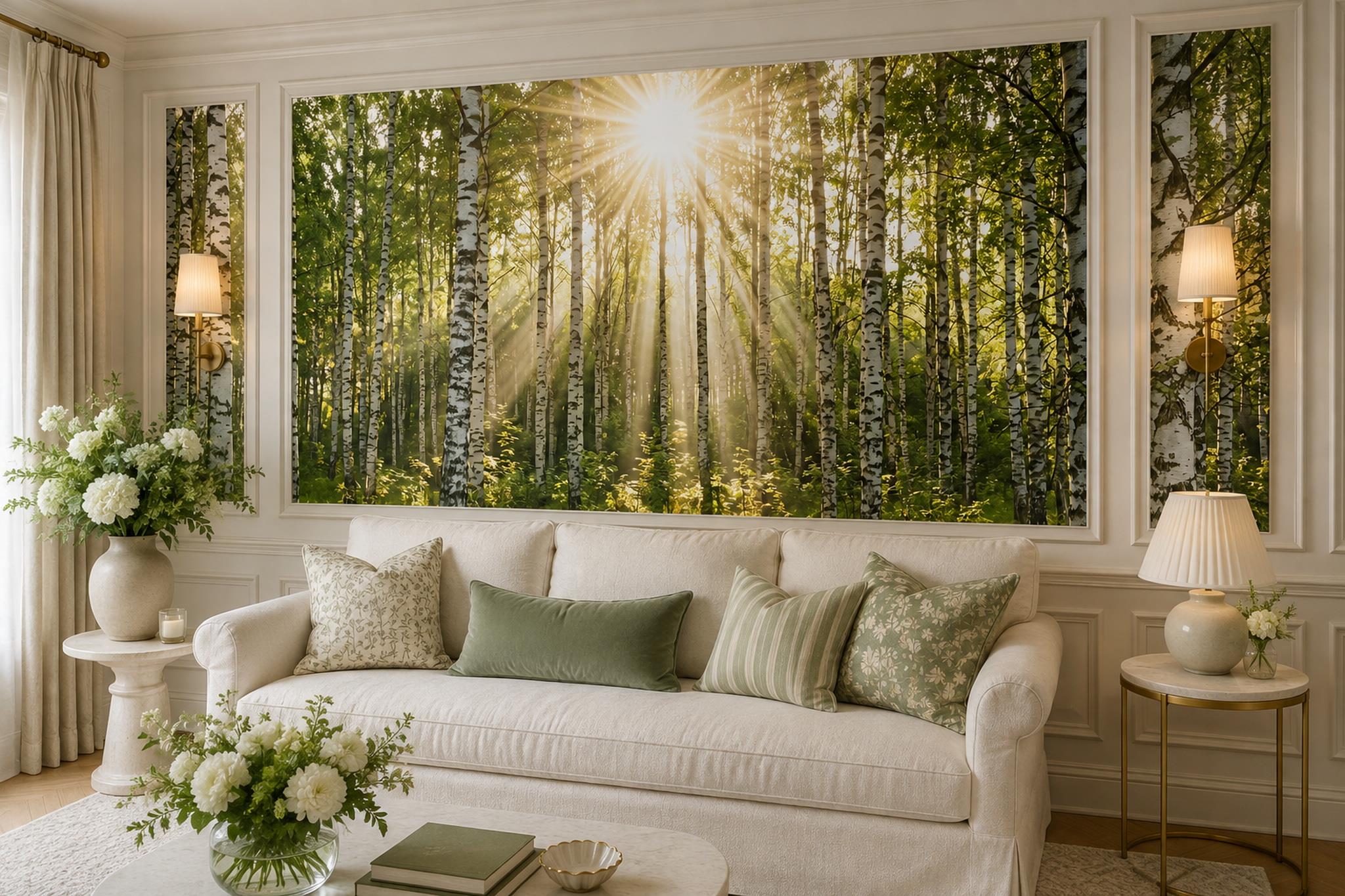 Tan And Neutral Abstract Forms Wallpaper Mural Living-room-wallpaper-murals, Peel-and-stick Finish