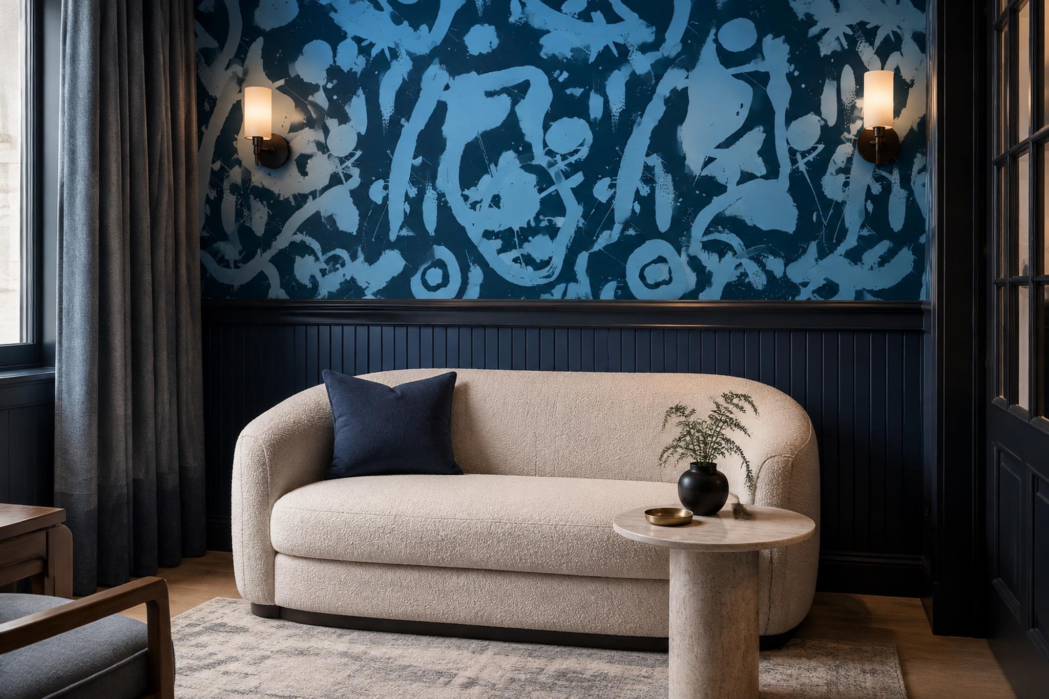 Tan And Neutral Abstract Forms Textured Wallpaper Mural Accent-wall-wallpaper-murals, Peel-and-stick Finish
